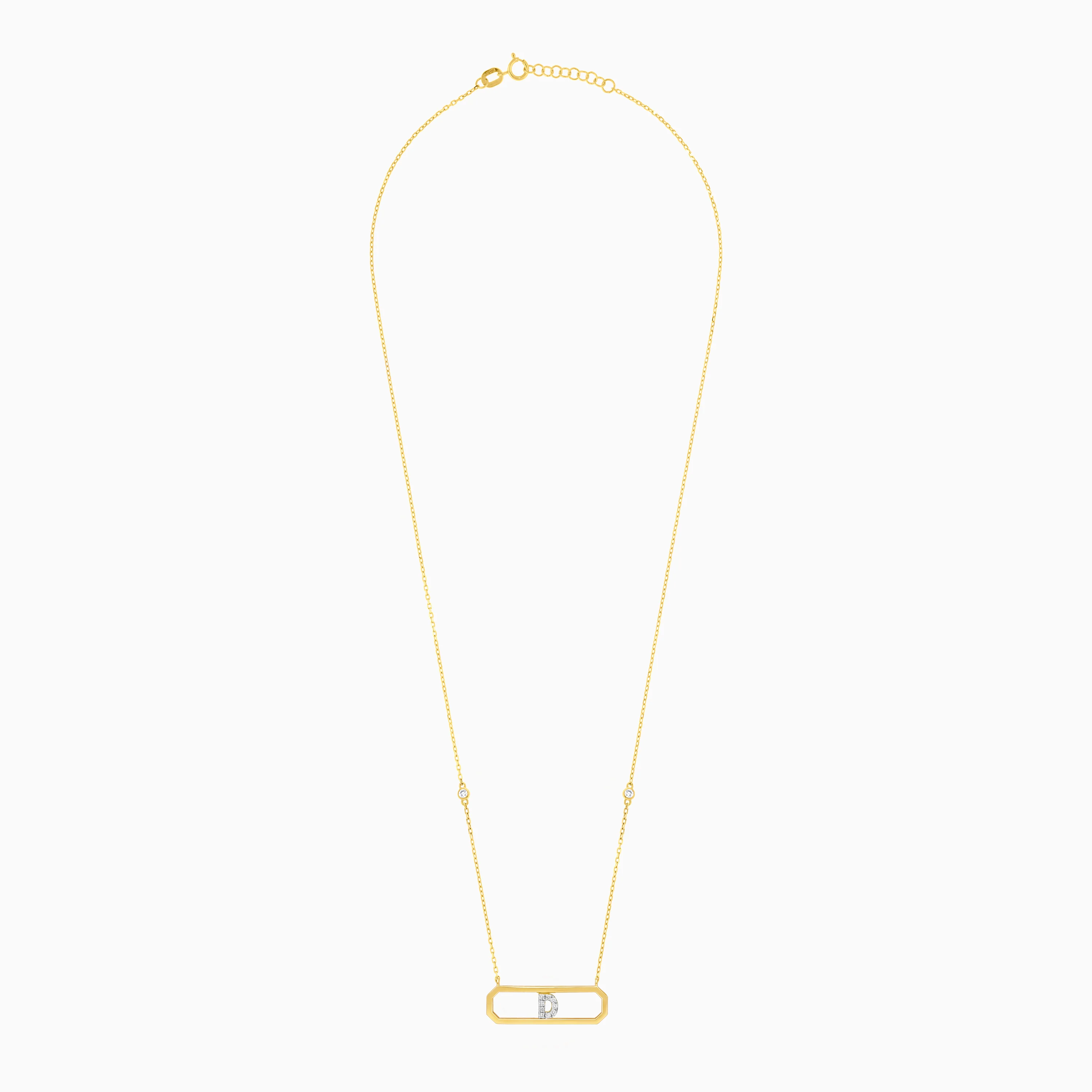18k yellow gold necklace letter “D” decorated with natural diamond - Image 2