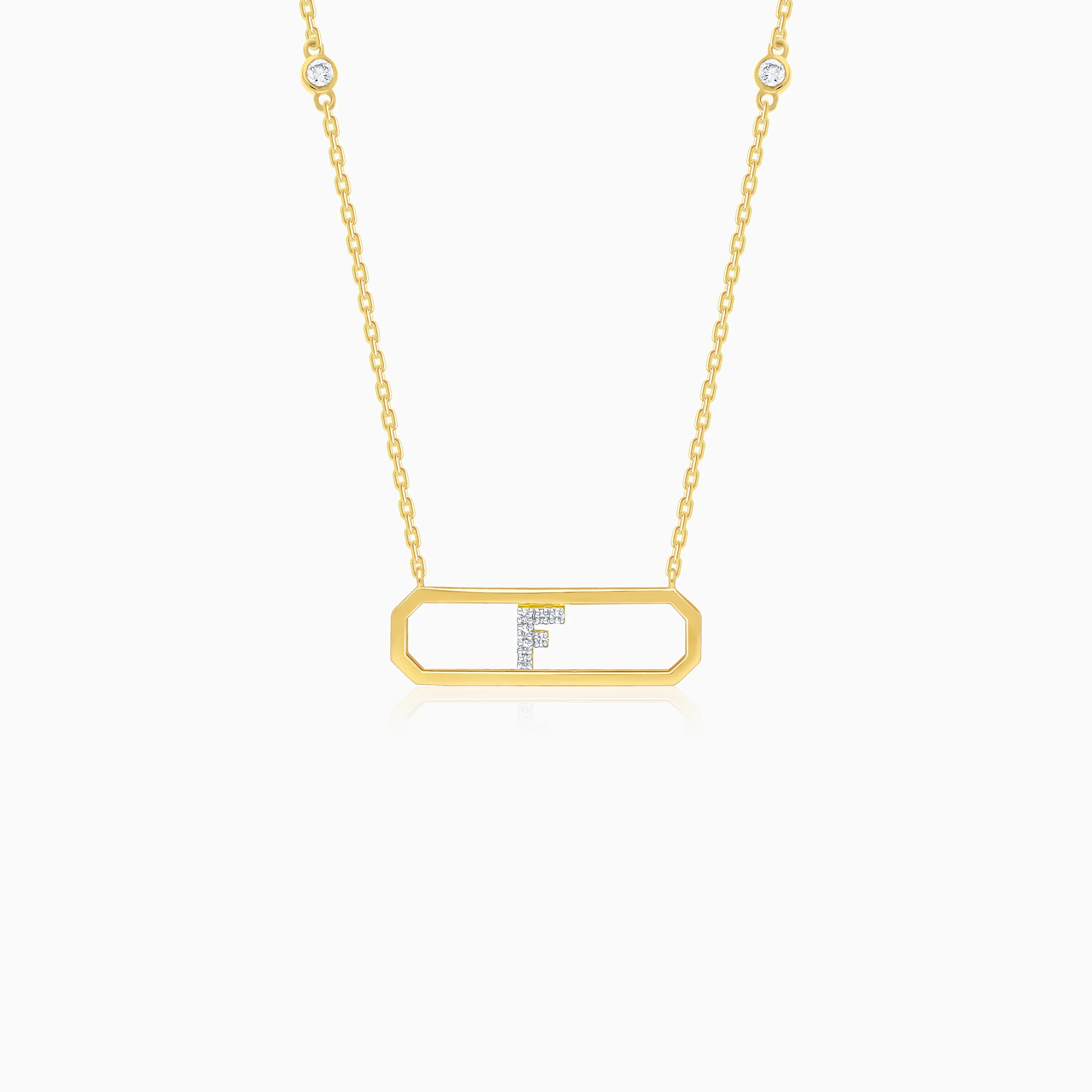18k yellow gold necklace letter “F” decorated with natural diamond - Image 3
