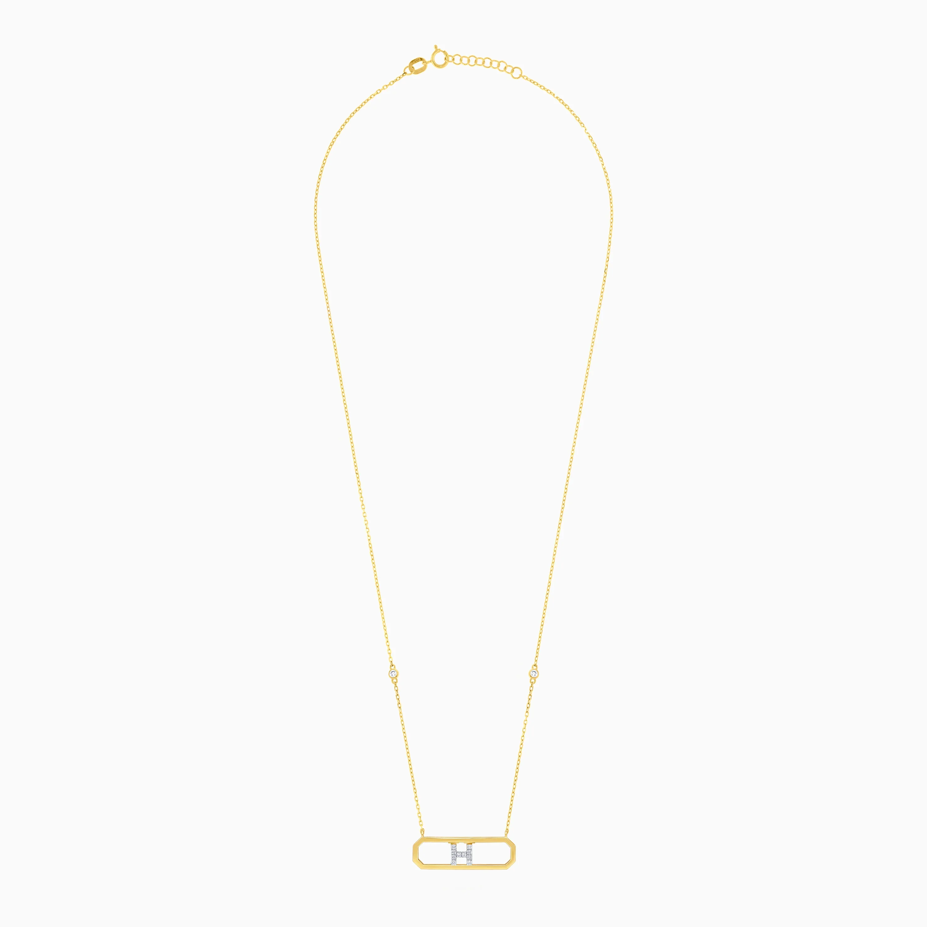 18k yellow gold necklace letter “H” decorated with natural diamond - Image 3