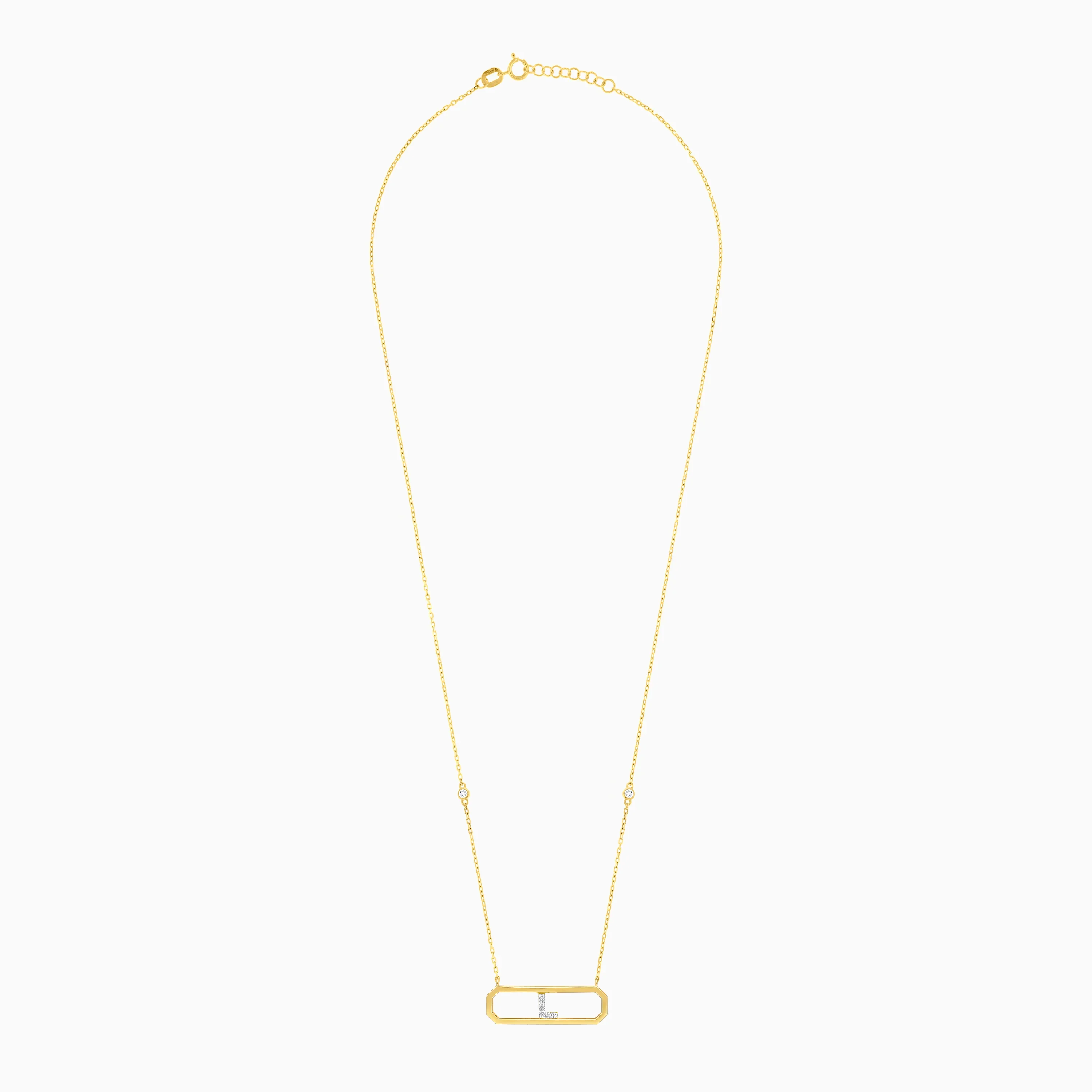 18k yellow gold necklace letter “L” decorated with natural diamond - Image 2