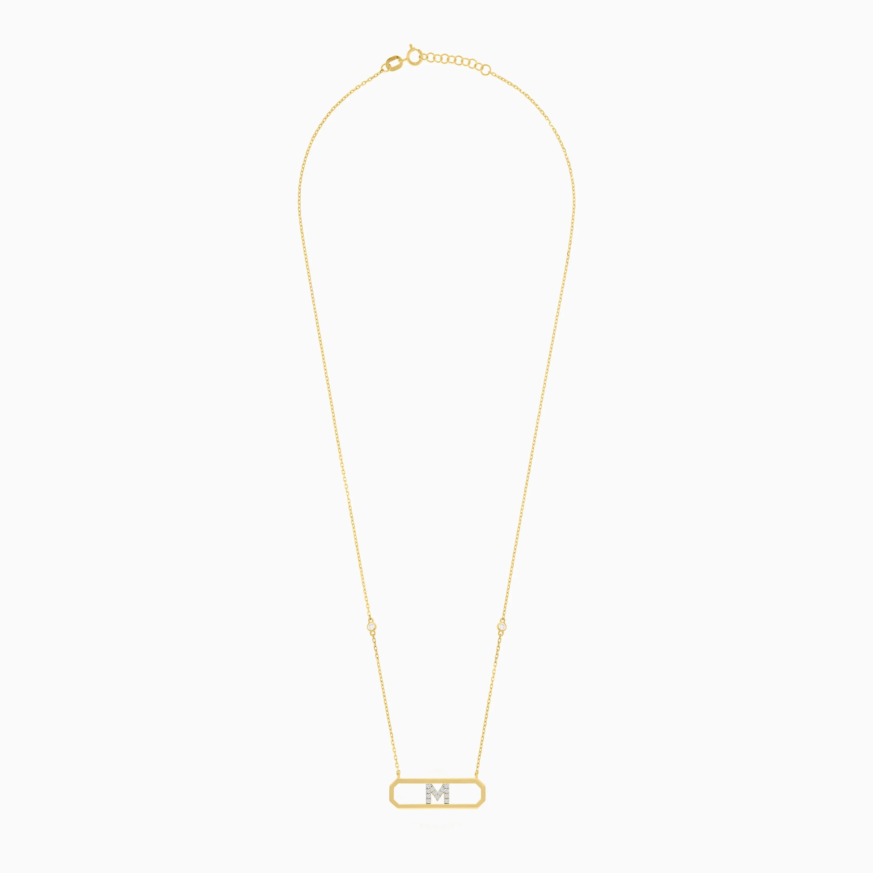 18K YELLOW GOLD NECKLACE LETTER "M" DECORATED WITH NATURAL DIAMOND - Image 2