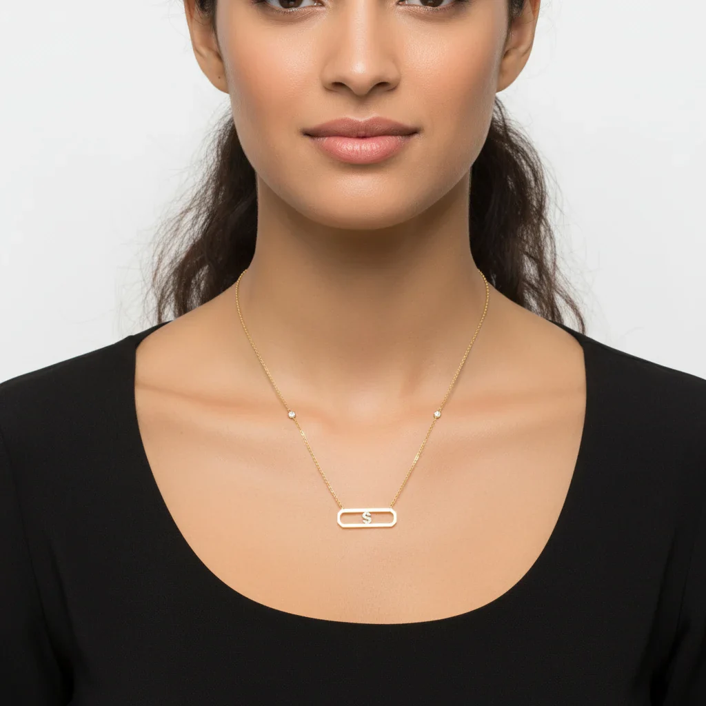 18K YELLOW GOLD NECKLACE LETTER "S" DECORATED WITH NATURAL DIAMOND - Image 2