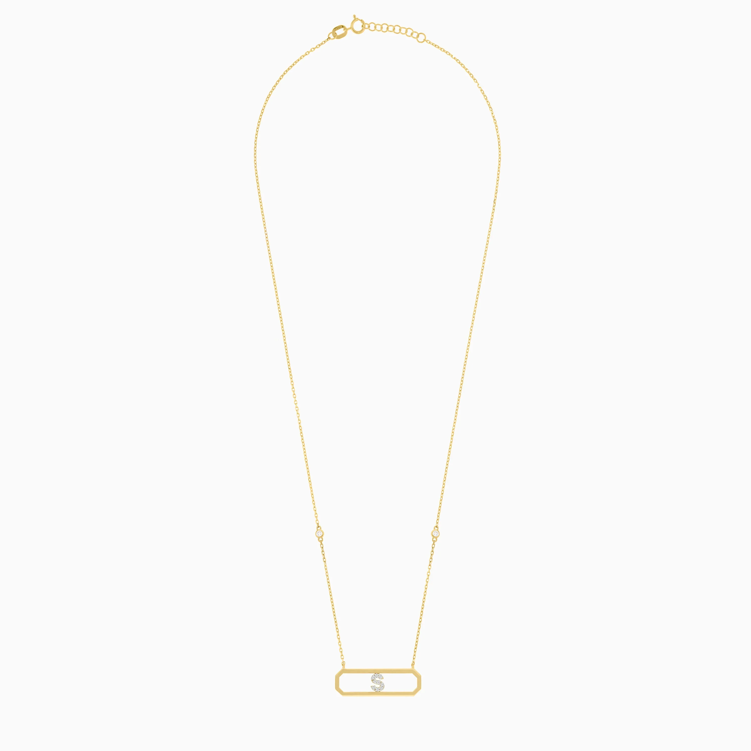 18K YELLOW GOLD NECKLACE LETTER "S" DECORATED WITH NATURAL DIAMOND - Image 3