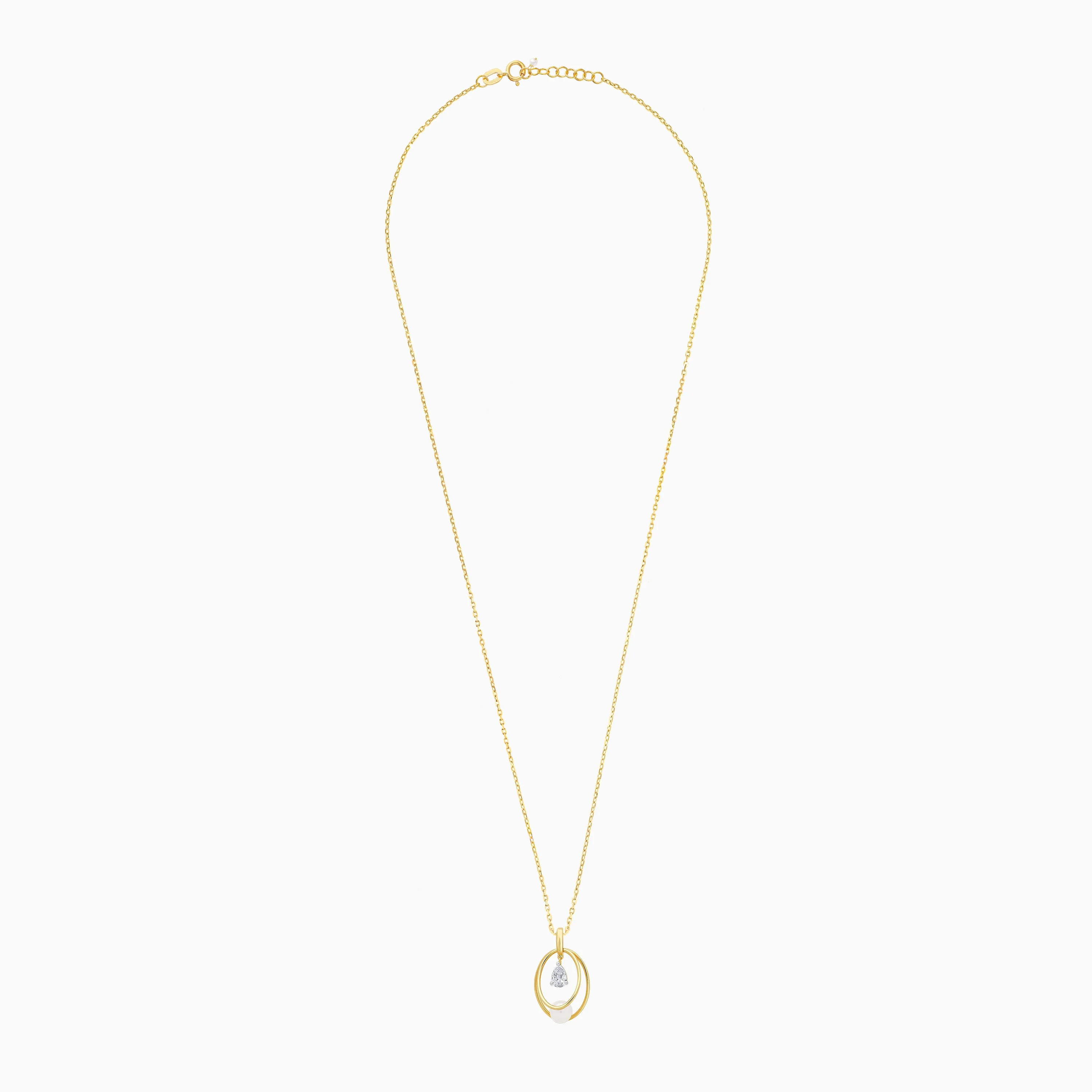 18k Yellow Gold Necklace with Drop-Shaped Zircon & Single Pearl Pendant | Danah Collection - Image 2