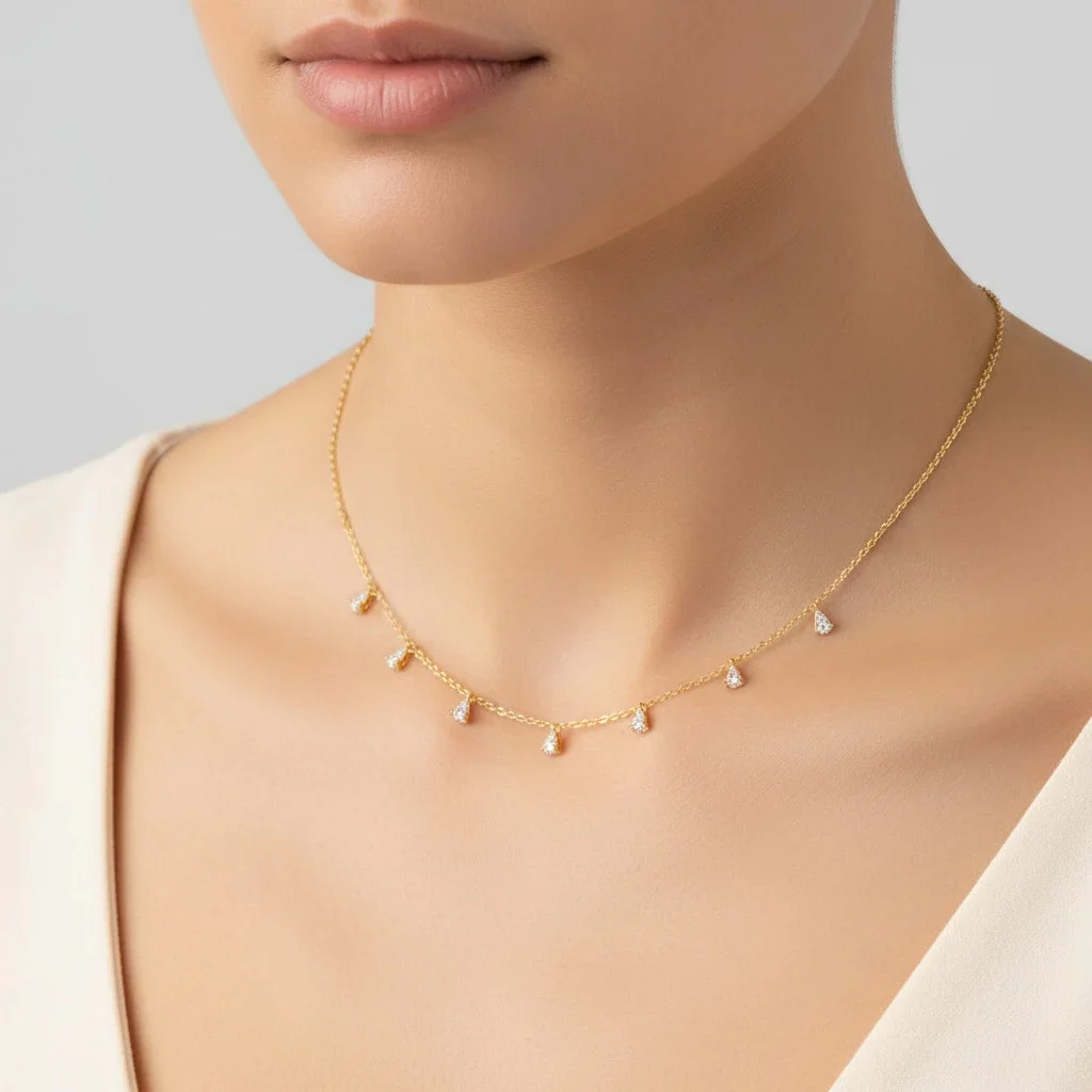 18k yellow gold necklace with dangling natural diamond stones | Trendy collection - Image 2