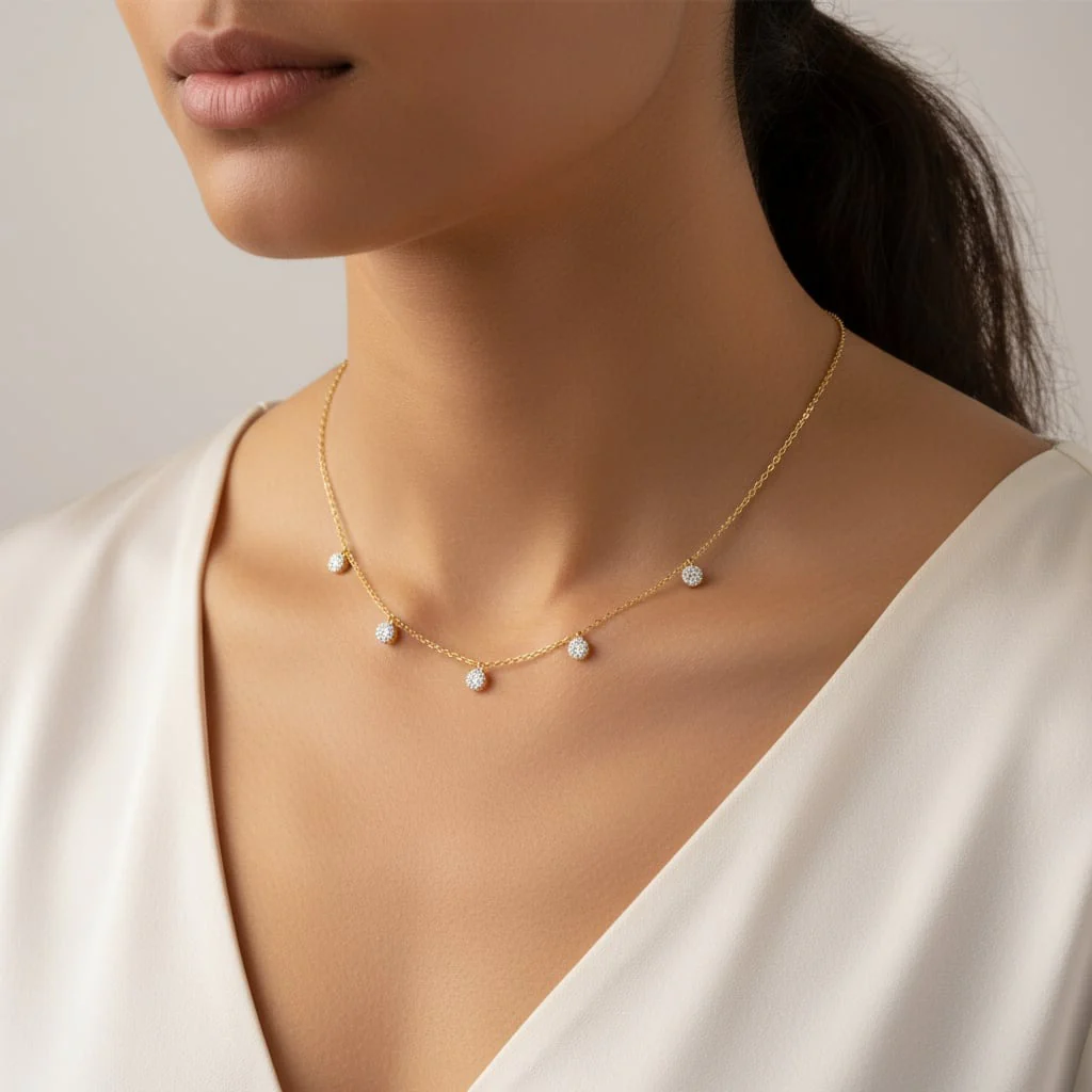 18k yellow gold necklace with dangling natural diamond stones | Trendy collection - Image 2