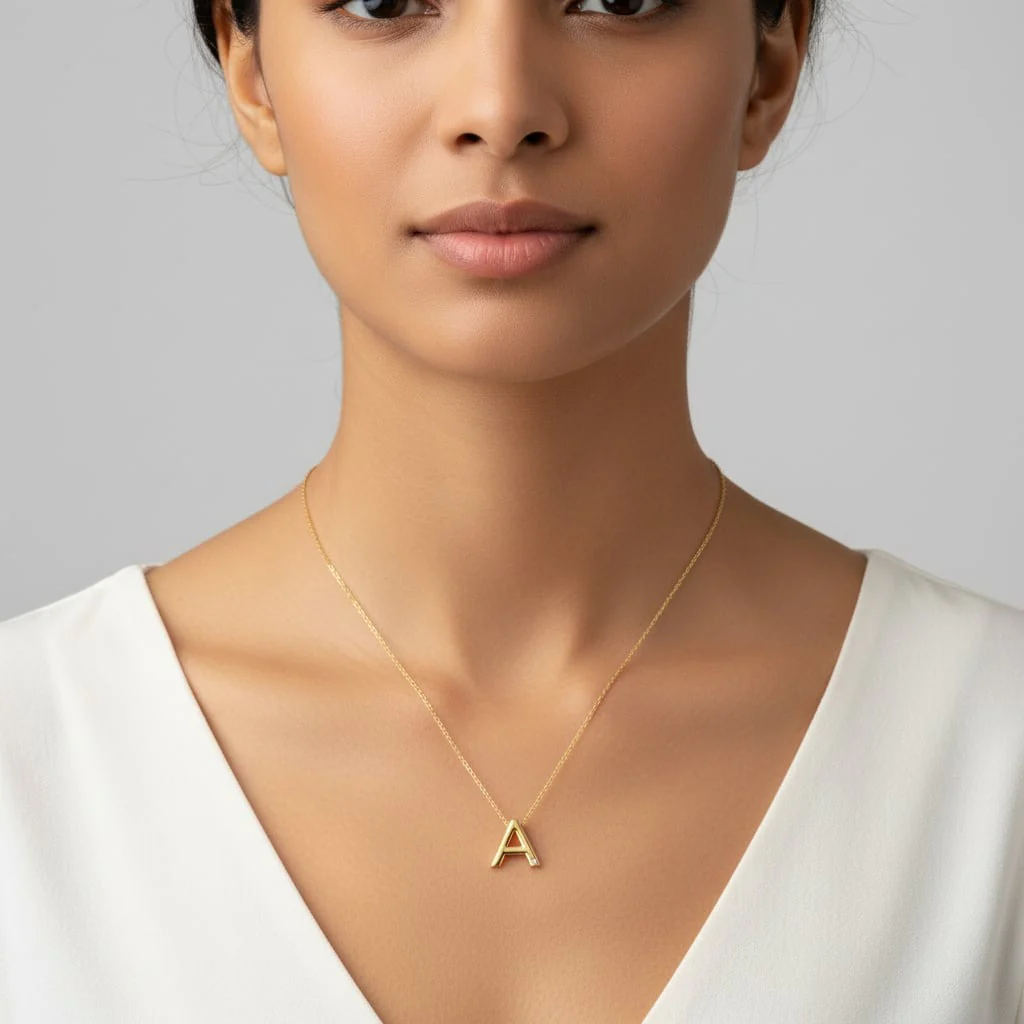 18k Yellow Gold Letter “A” Diamond Necklace | Alpha Collection - Image 2