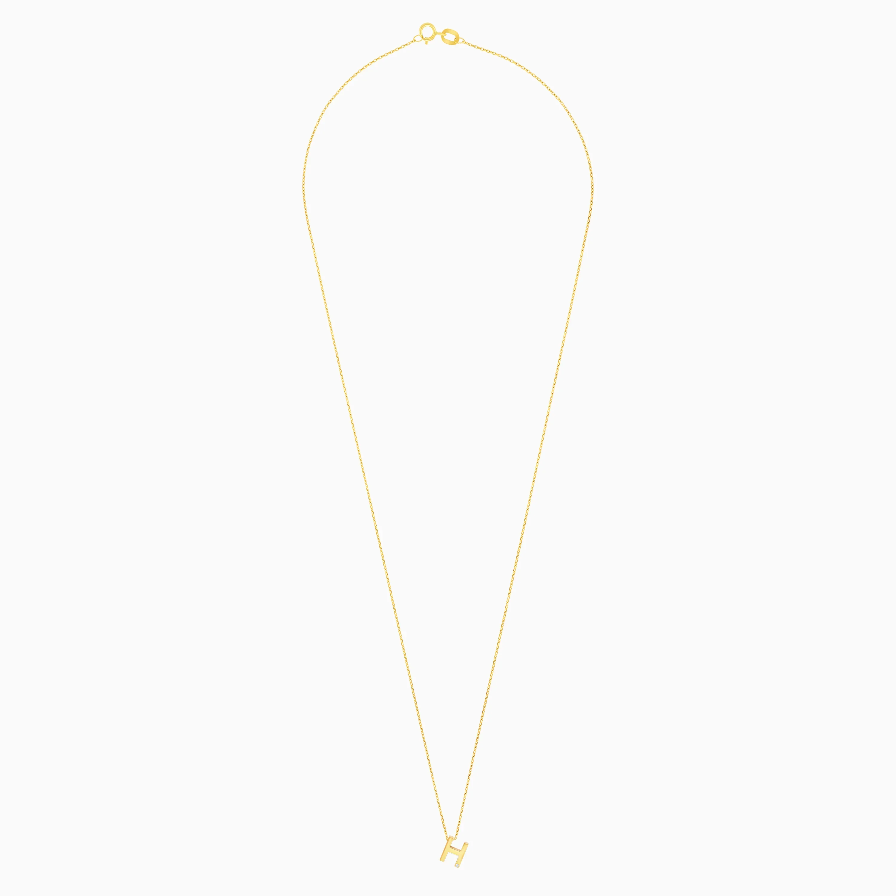 18k Yellow Gold Necklace with Letter “H” Decorated with Single Natural Diamond Stone | Alpha Collection - Image 3