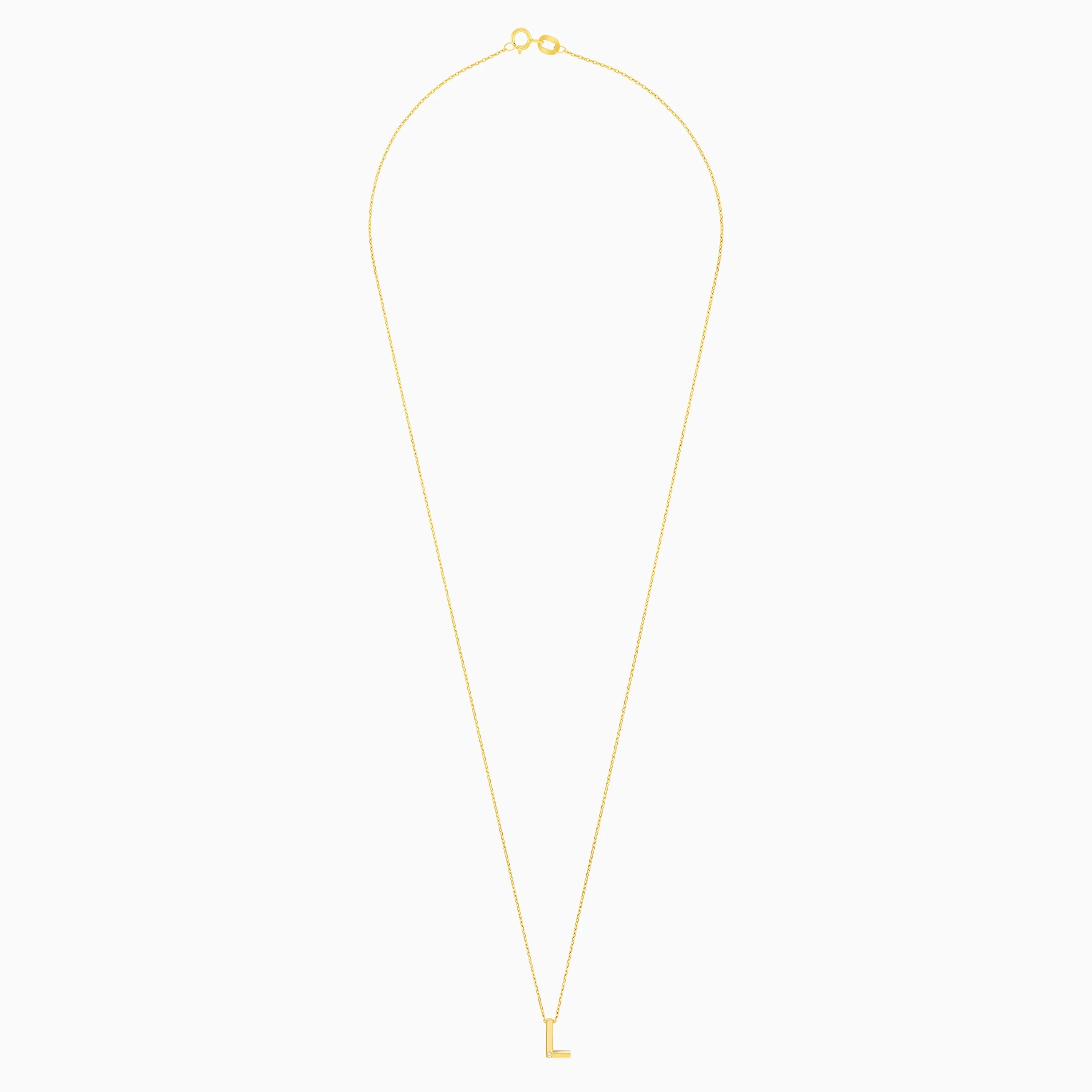 18k Yellow Gold “L” Necklace with Single Diamond | Alpha Collection - Image 3