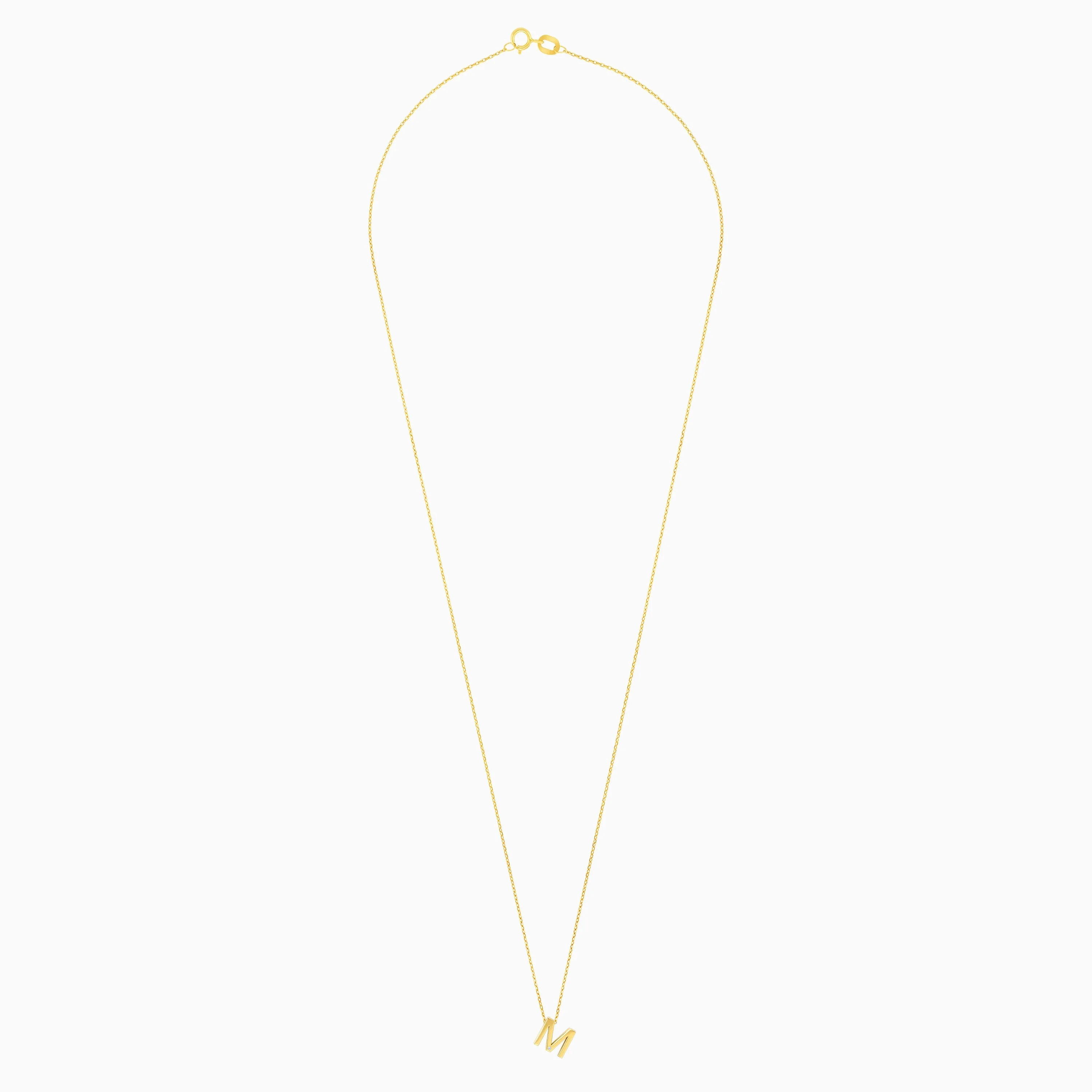 18k Yellow Gold Necklace with Letter “M” Decorated with Single Natural Diamond | Alpha Collection - Image 3