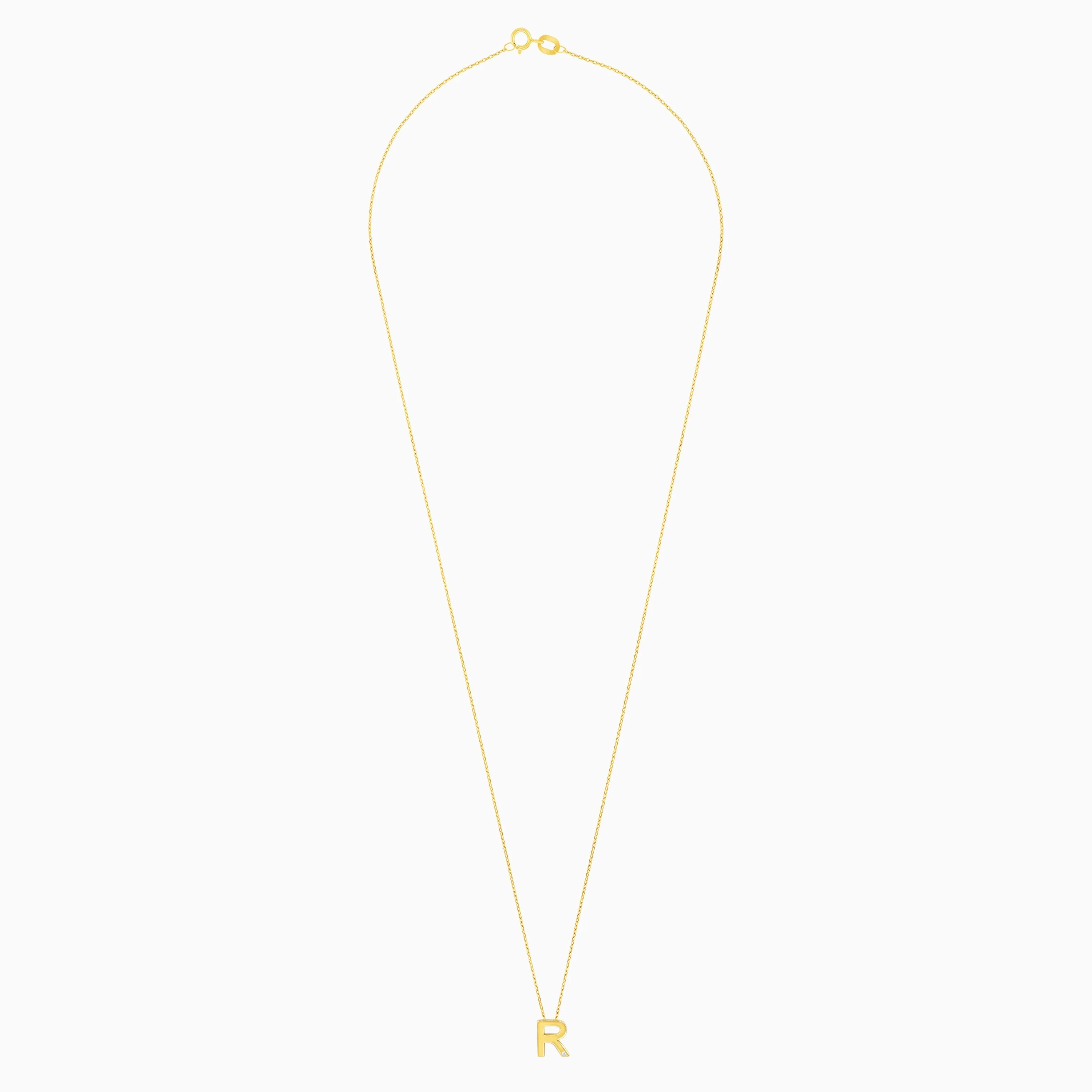 18k Yellow Gold Necklace with Letter “R” Decorated with Single Natural Diamond | Alpha Collection - Image 3