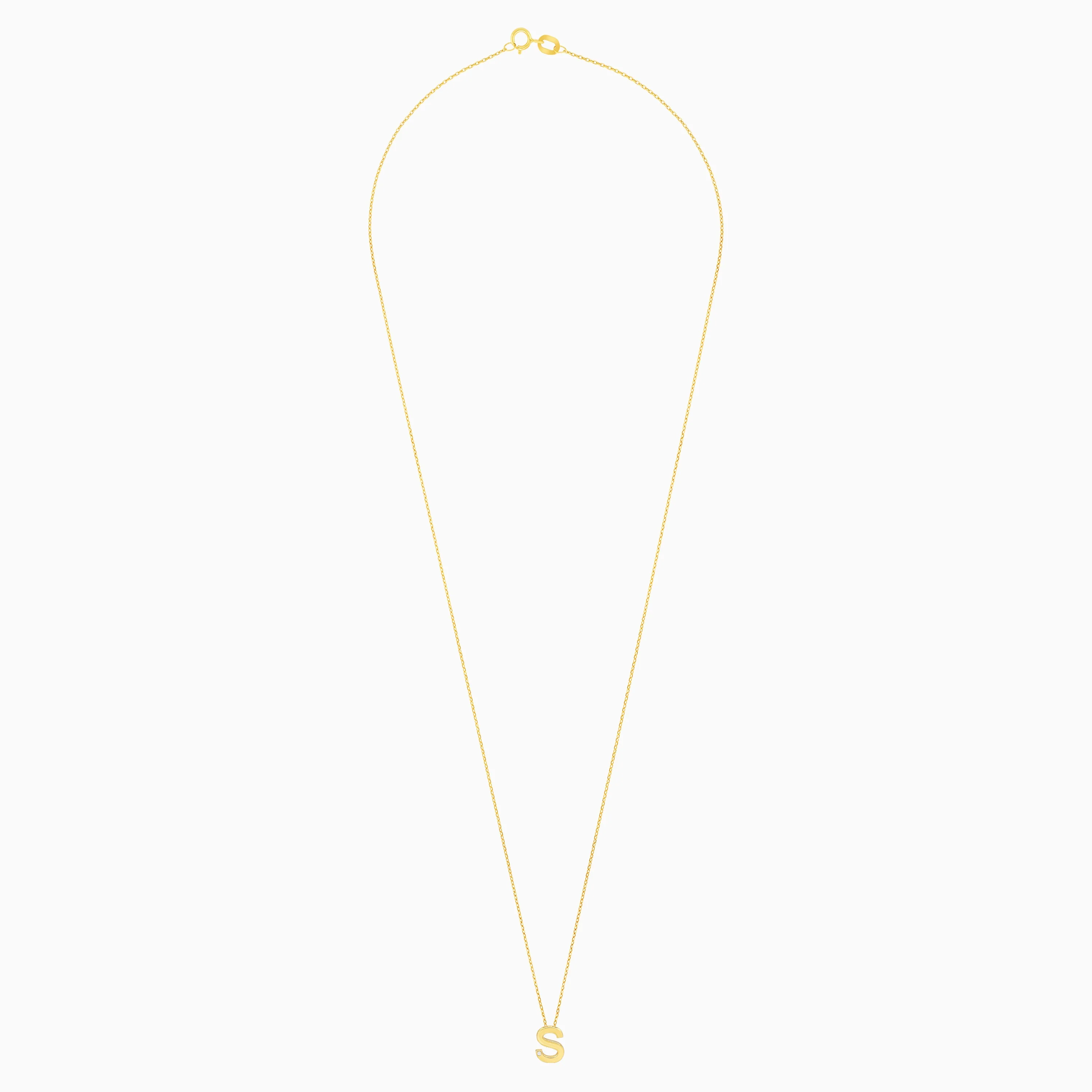 18k Yellow Gold Necklace with Letter “S” Decorated with Single Natural Diamond Stone | Alpha Collection - Image 3