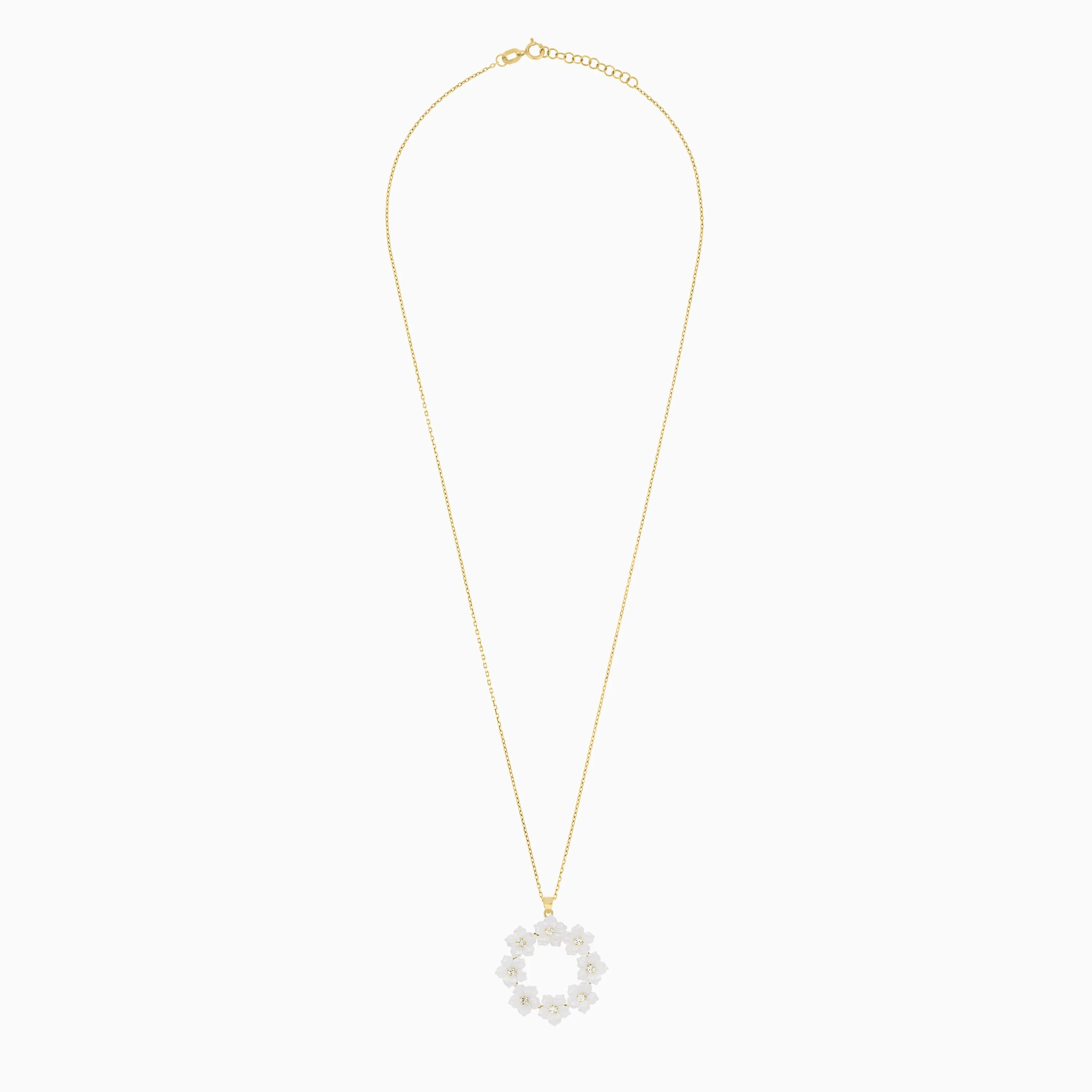 18K YELLOW GOLD NECKLACE WITH (MOP) FLOWER SHAPES AND ZIRCON STONES - Image 3