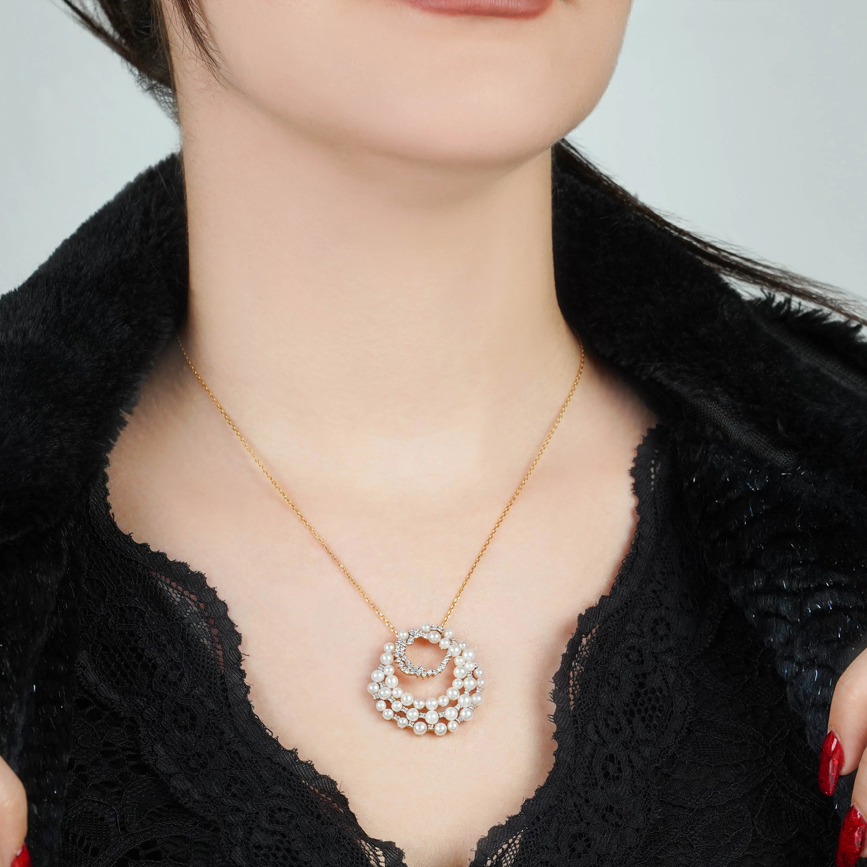 18k Yellow Gold Pearl & Zircon Necklace | Danah Collection - Image 2