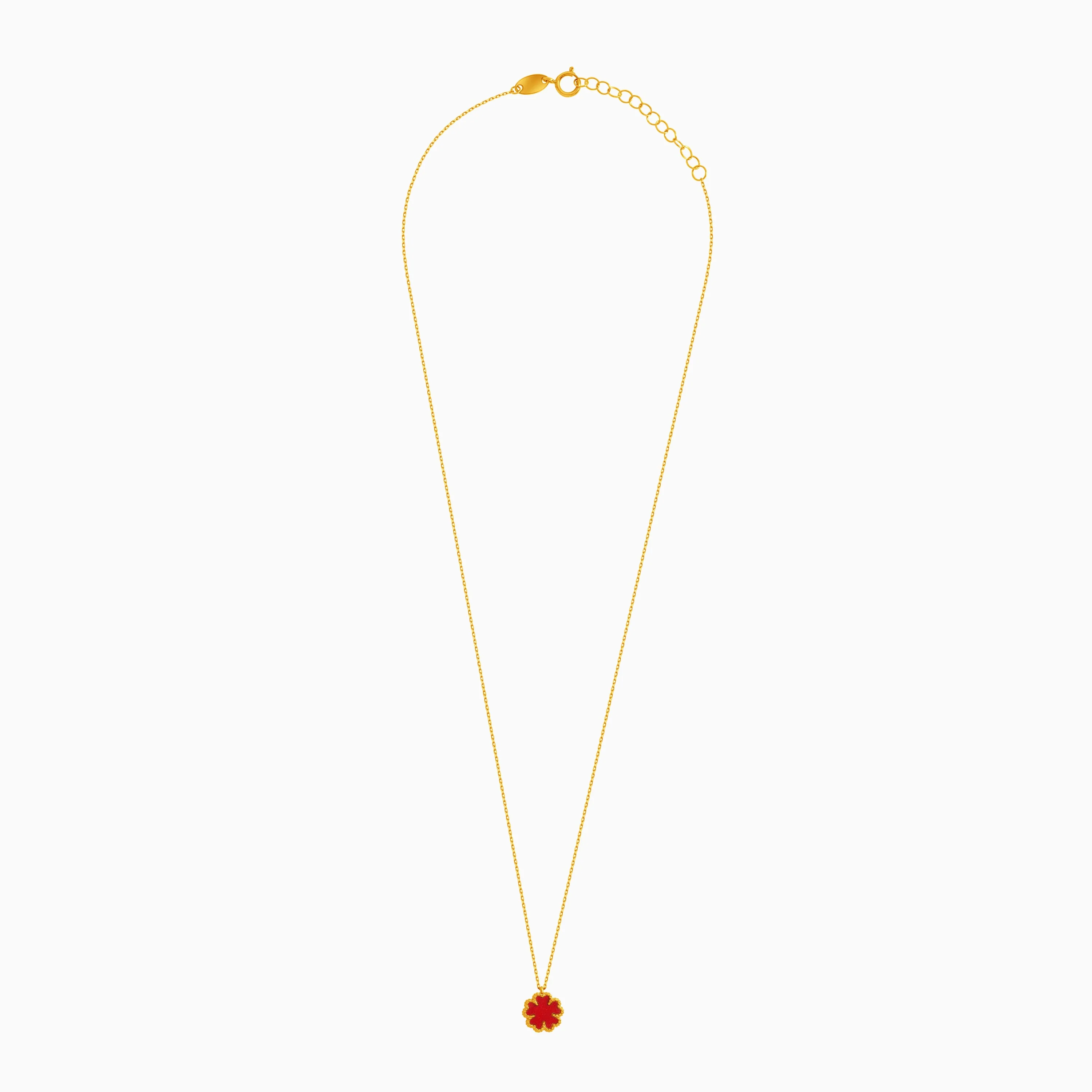 18k yellow gold necklace with red  flower shaped pendant  for kids - Vivante collection - Image 2
