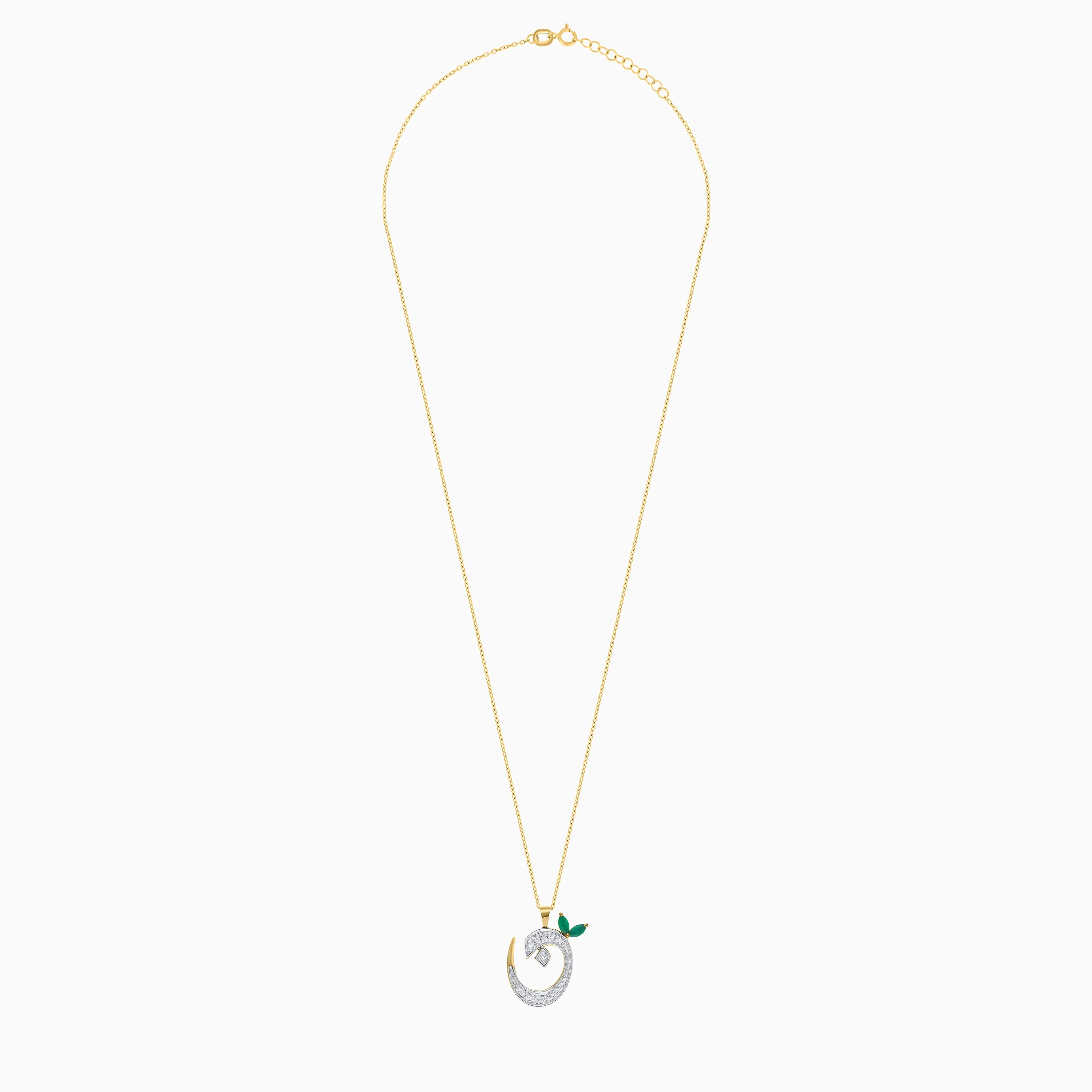 18k Yellow Gold 'Noon' Arabic Letter Necklace with Natural Diamond & Agate | Horoufi Diamond Collection - Image 3