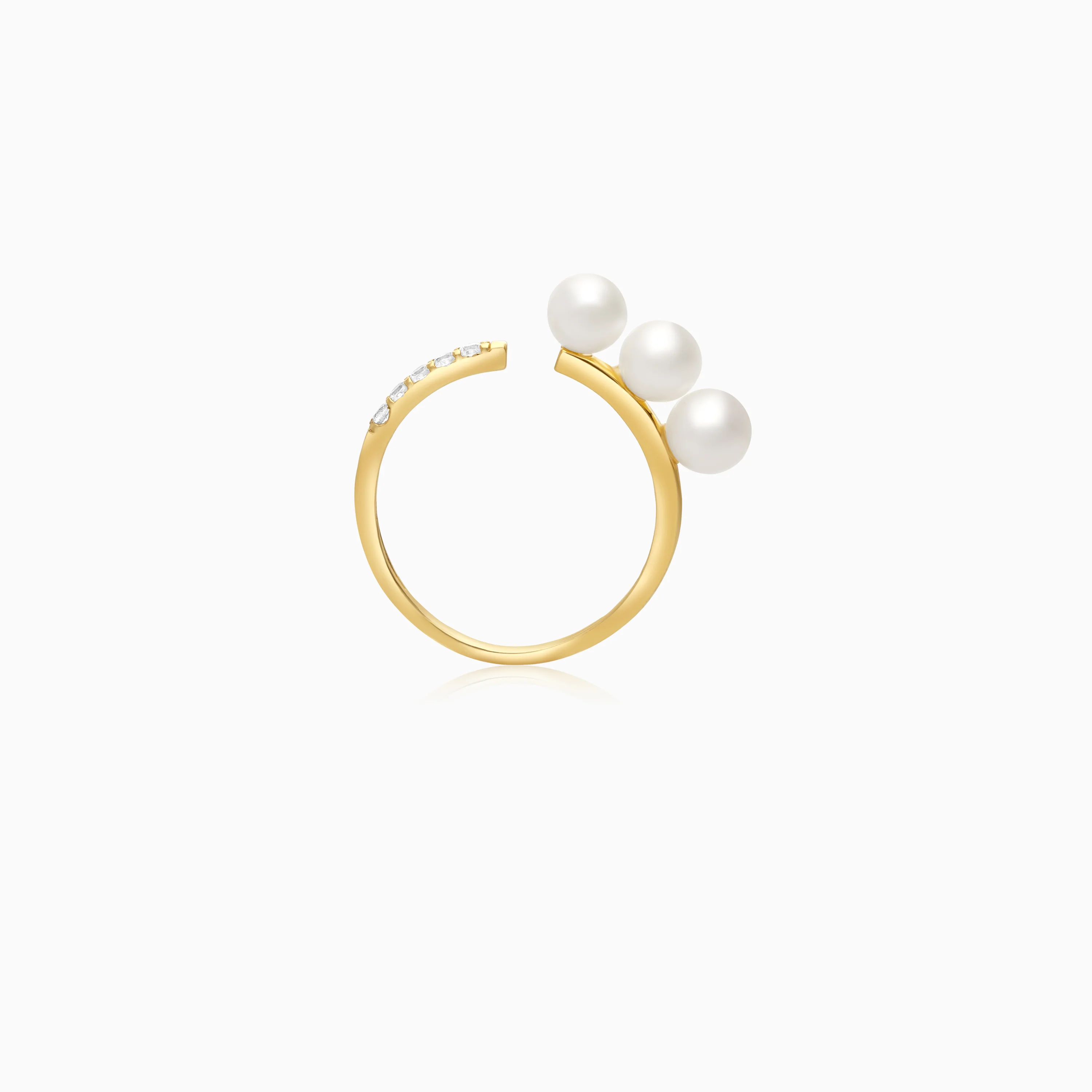 18k yellow gold open ring decorated with pearl and zircon stones - Image 3