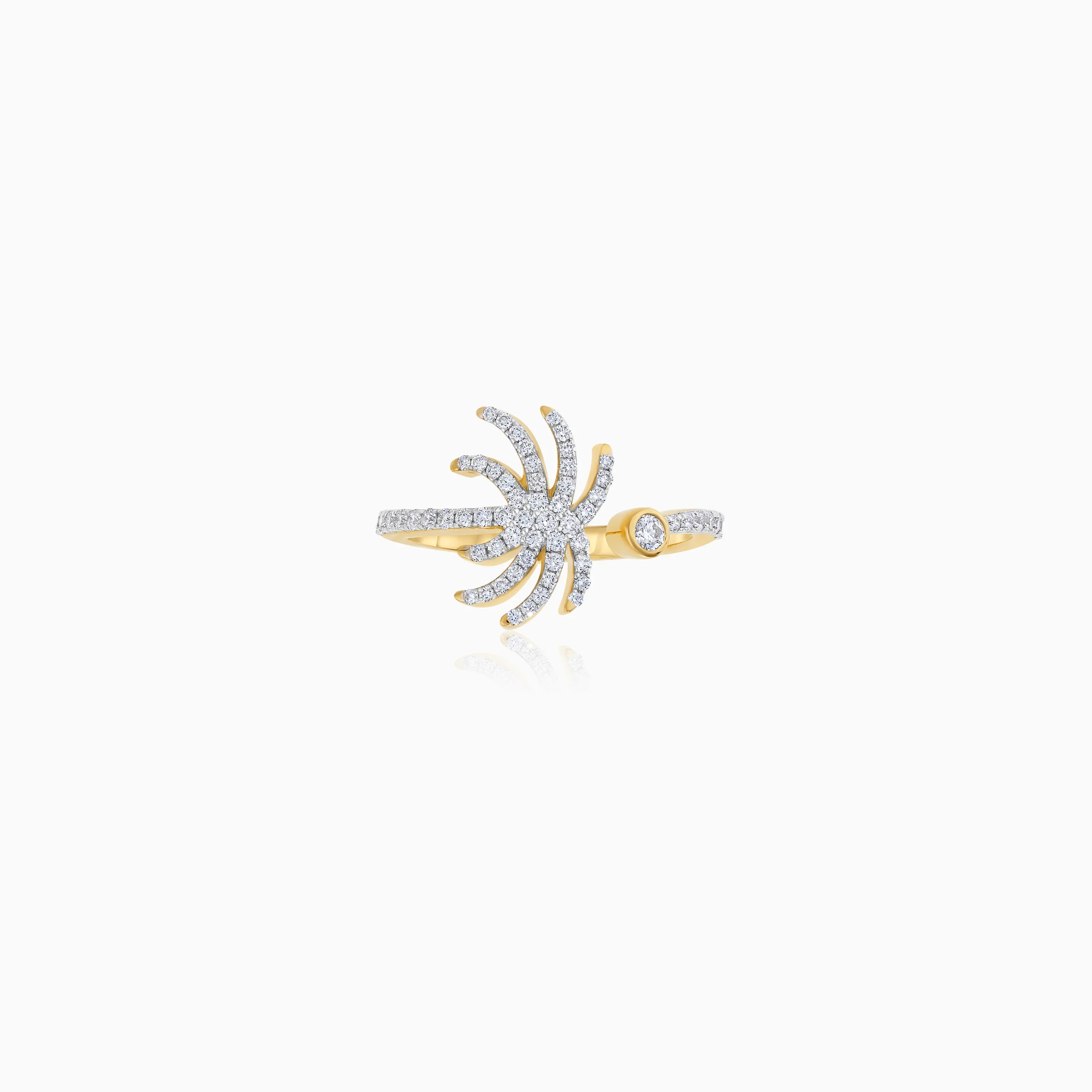 18K Yellow Gold Open Ring in Palm Tree Shape Decorated with Natural Diamond | Al Nakhla Collection - Image 2