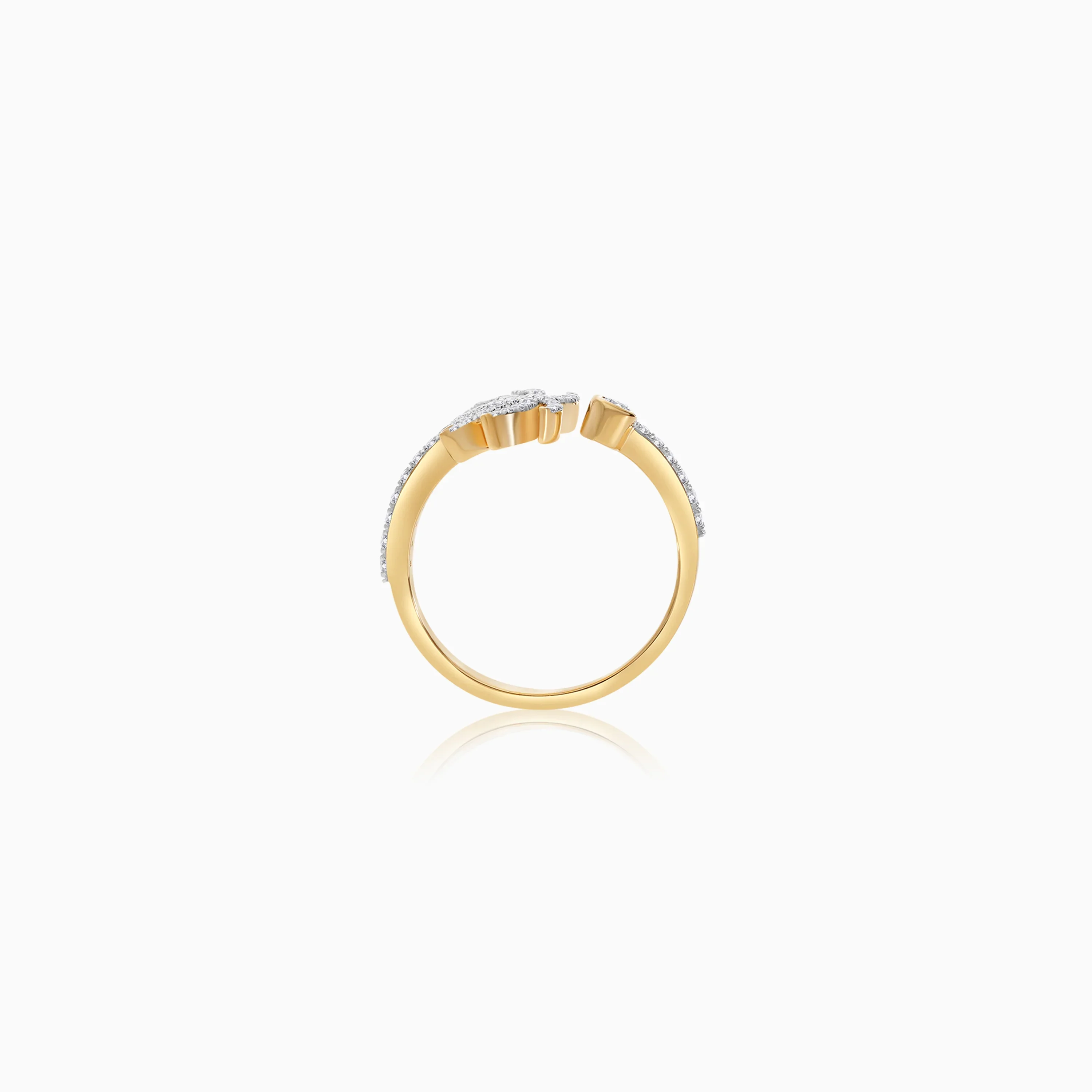 18K Yellow Gold Open Ring in Palm Tree Shape Decorated with Natural Diamond | Al Nakhla Collection - Image 3