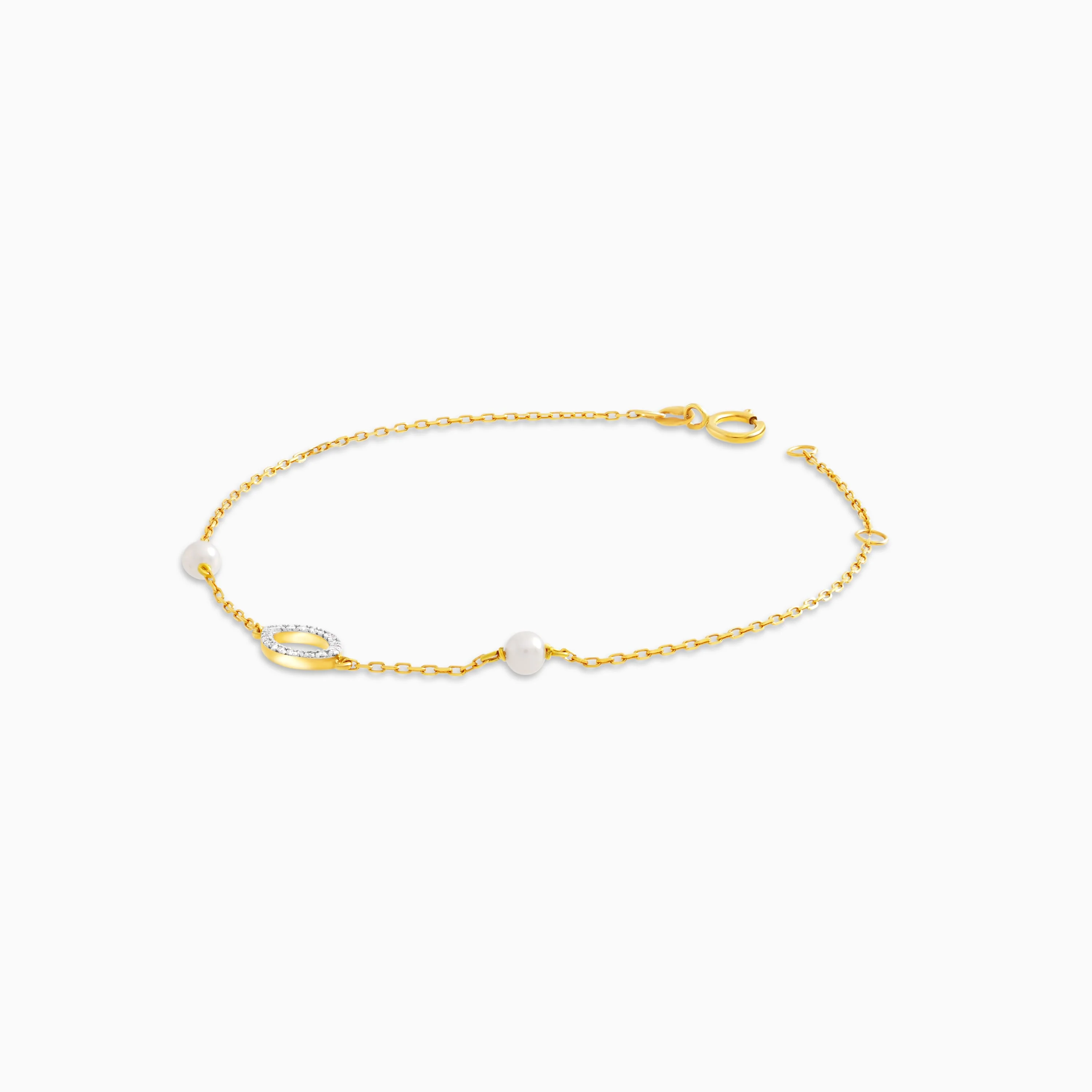 18K Yellow Gold Oval Design Bracelet with Diamonds and Pearls - Danah Diamond Collection - Image 3