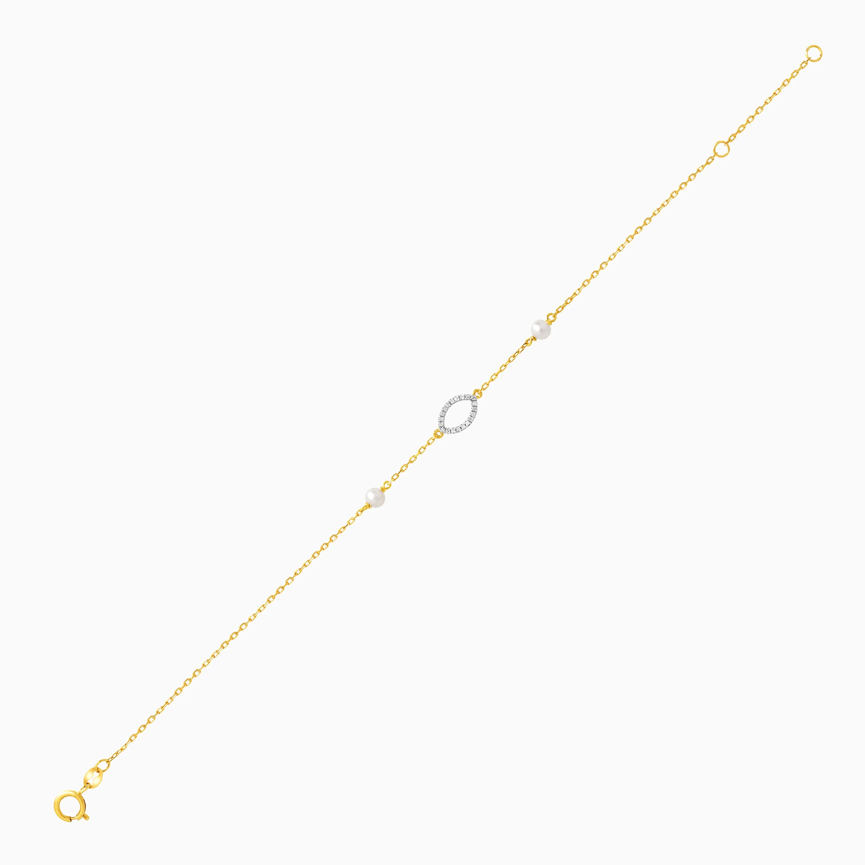 18K Yellow Gold Oval Design Bracelet with Diamonds and Pearls - Danah Diamond Collection - Image 4