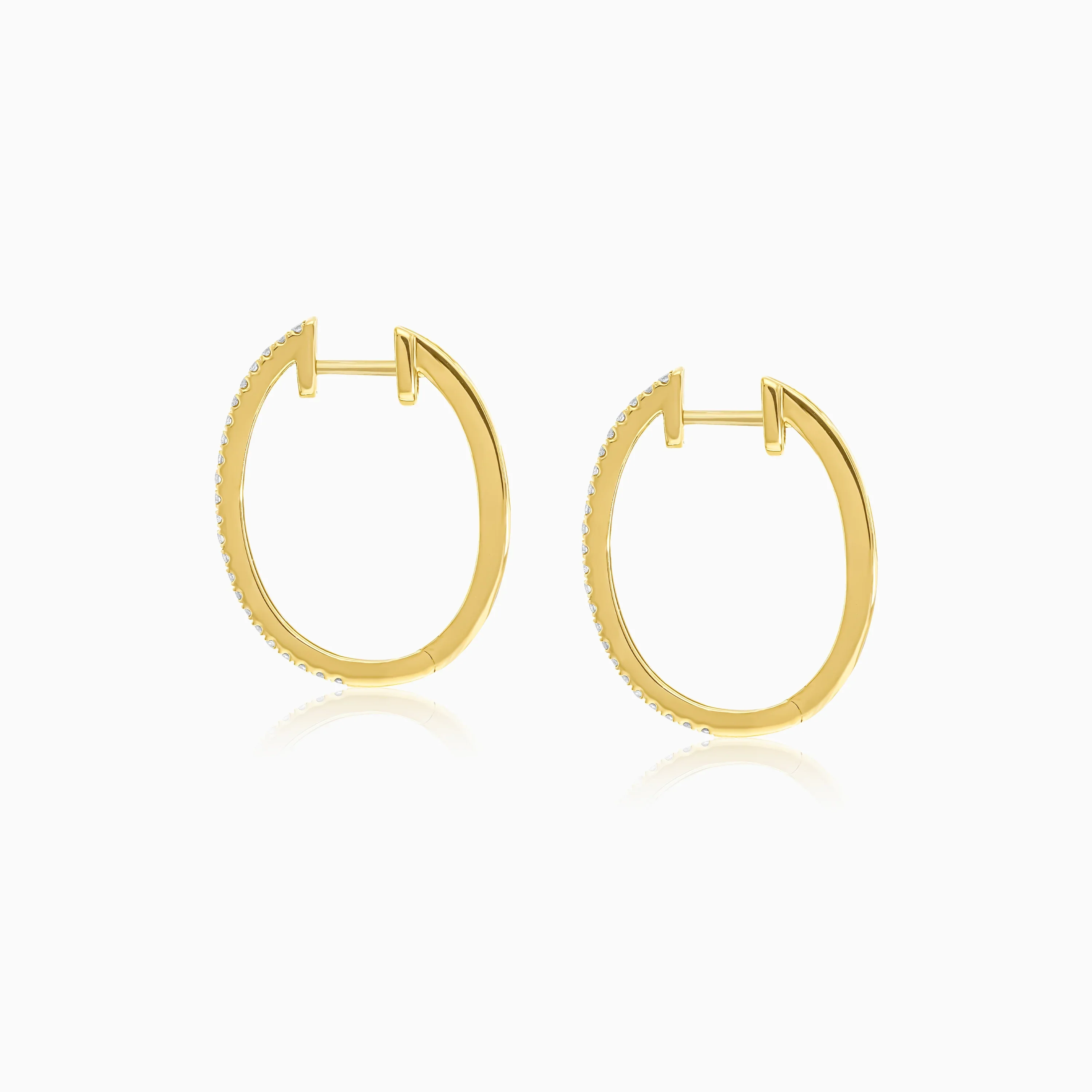 Elegant 18K Yellow Gold Diamond Round Hoop Earrings | Hoops Collection - Image 5