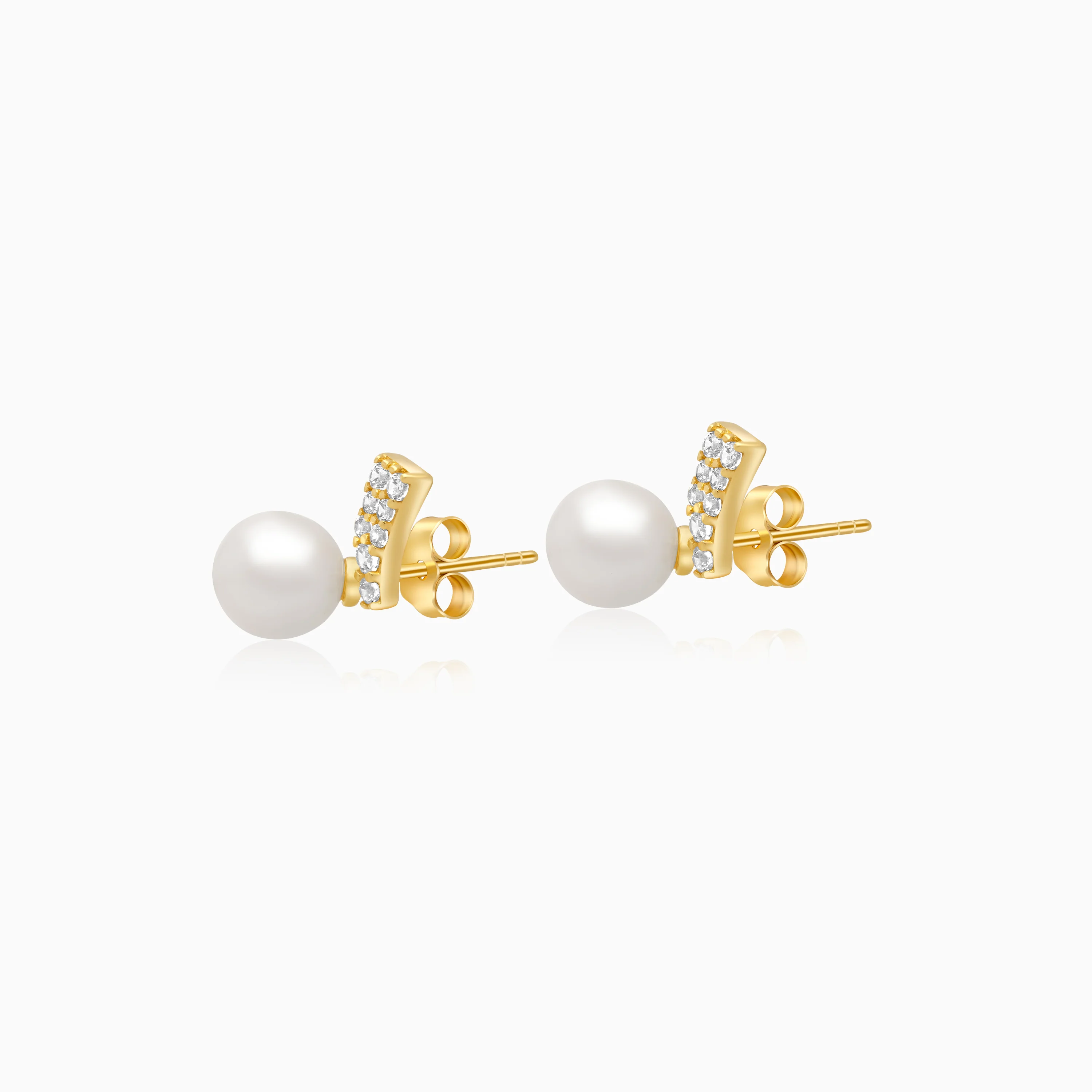 18k yellow gold pair of earrings decorated by zircon stones and hanging pearl - Image 3