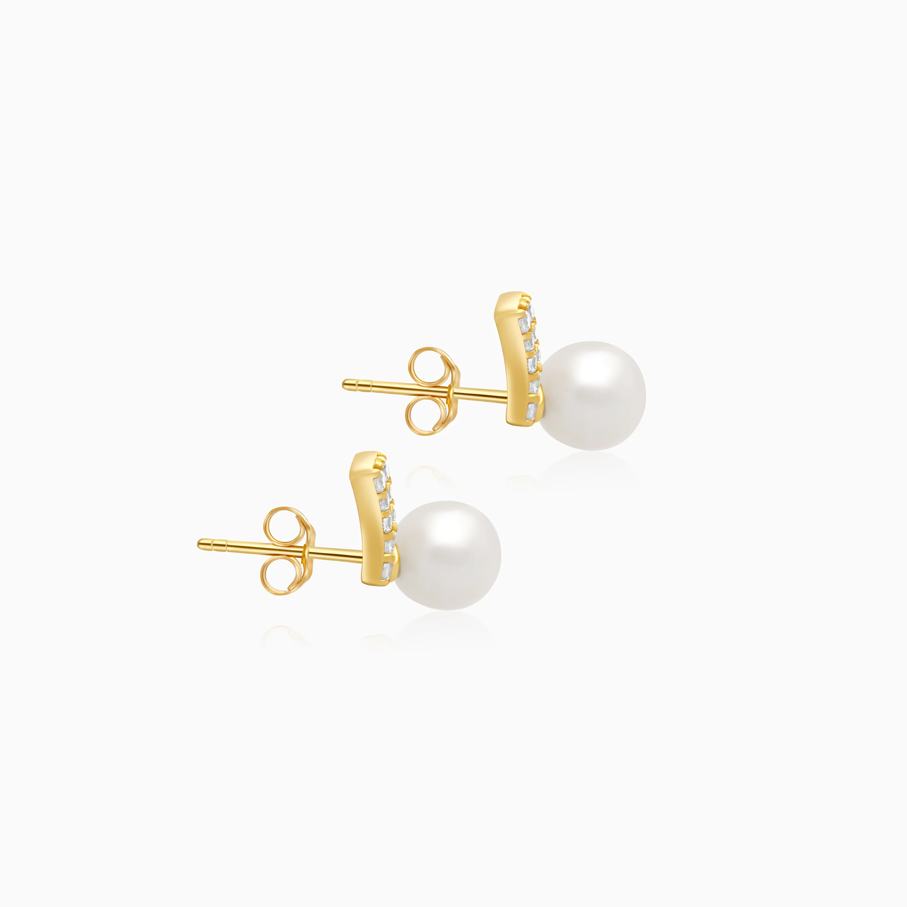 18k yellow gold pair of earrings decorated by zircon stones and hanging pearl - Image 4