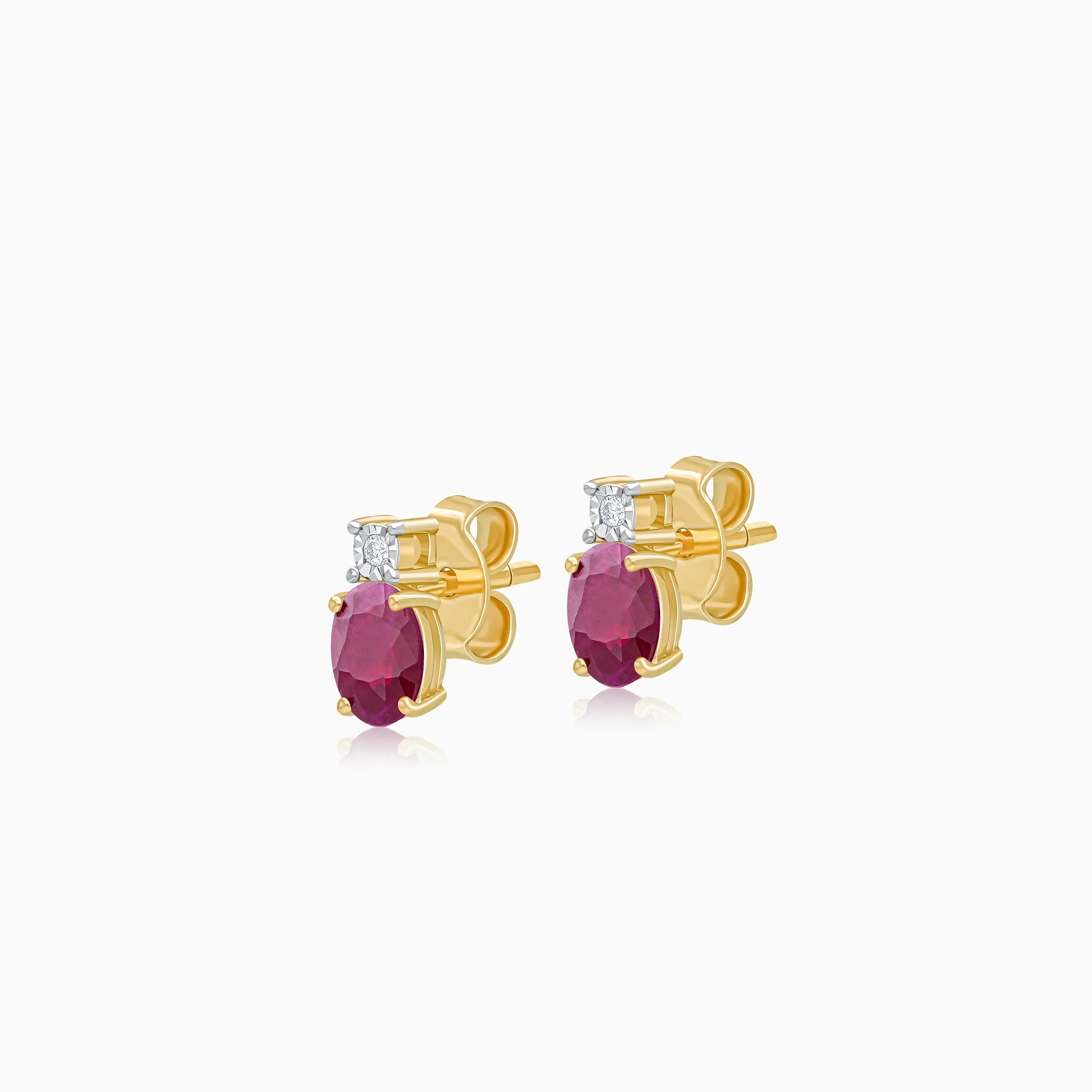 18k Yellow gold earrings with natural diamonds and ruby stones | colour classic - Image 3