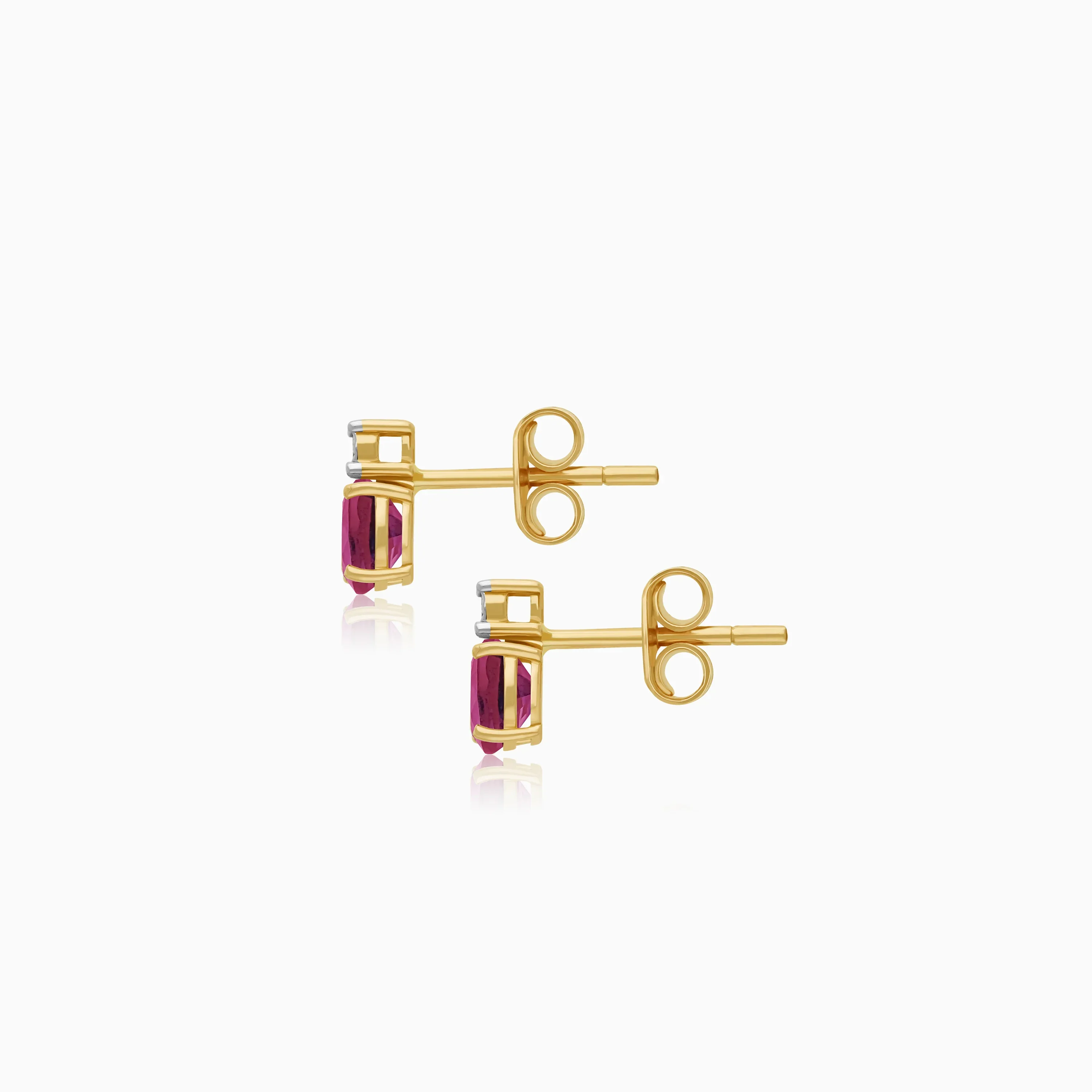18k Yellow gold earrings with natural diamonds and ruby stones | colour classic - Image 4