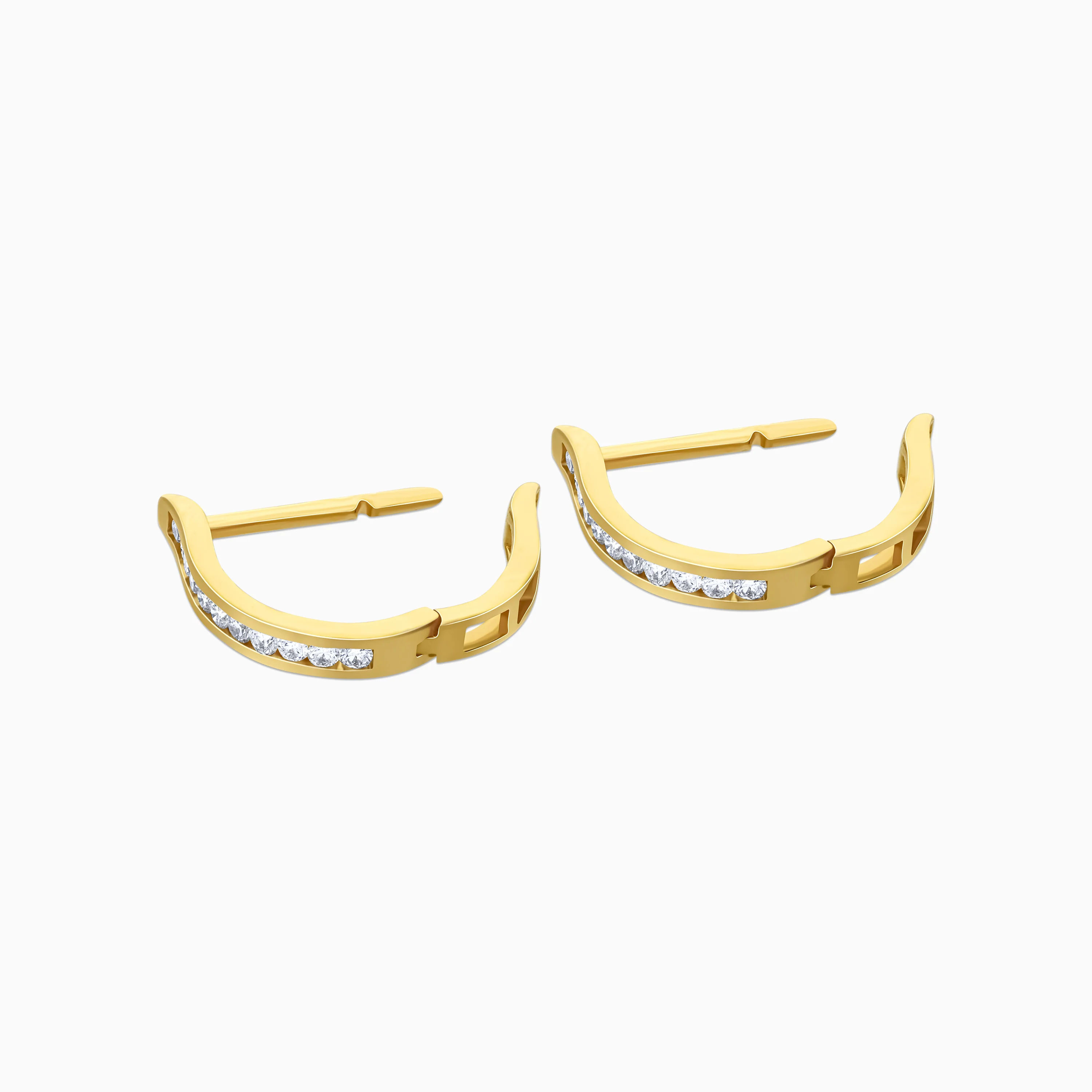 18K Yellow Gold U-Shaped Diamond Hoop Earrings | Hoops Collection - Image 3