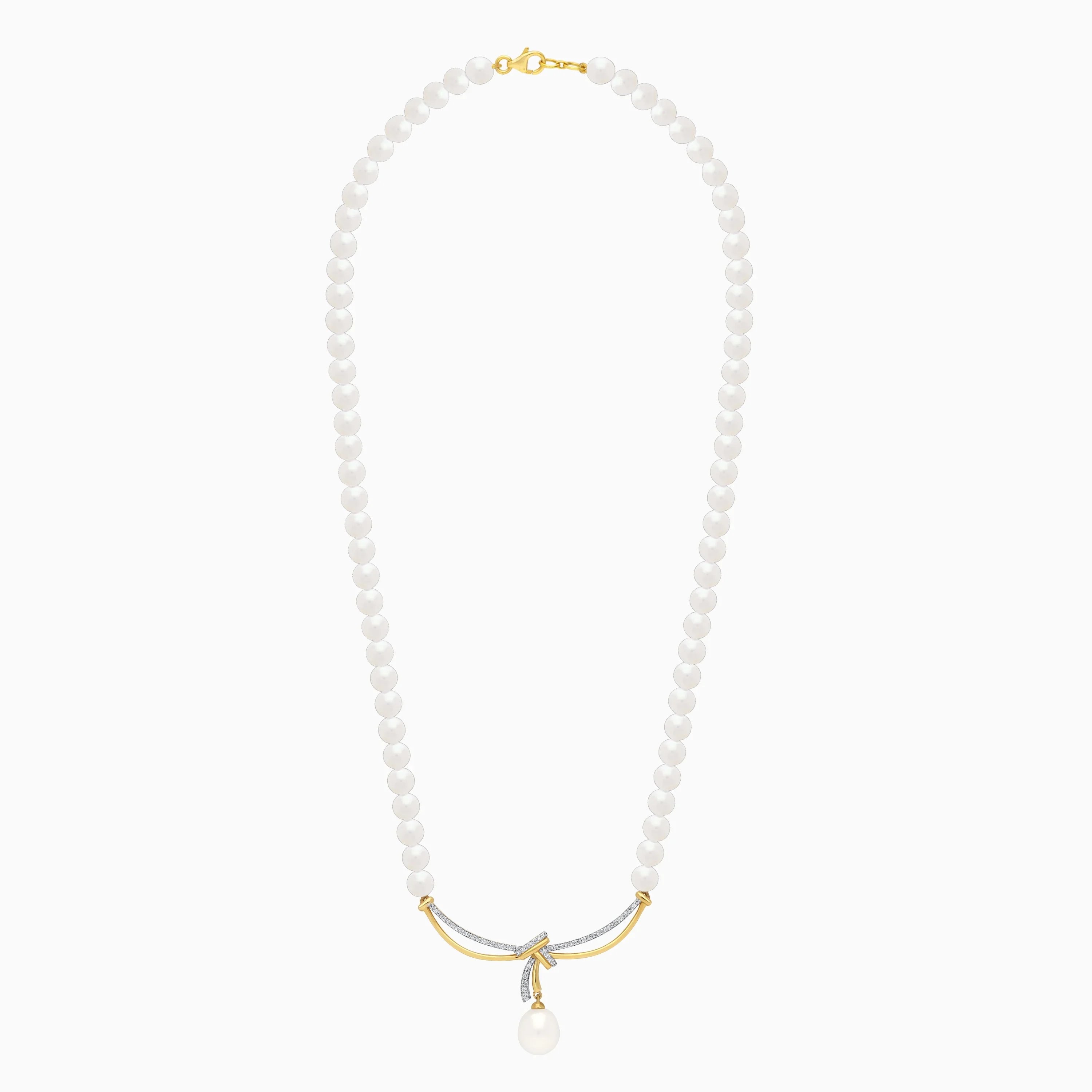 18k Yellow Gold Pearl and Natural Diamond Necklace | Danah Diamond Collection - Image 2