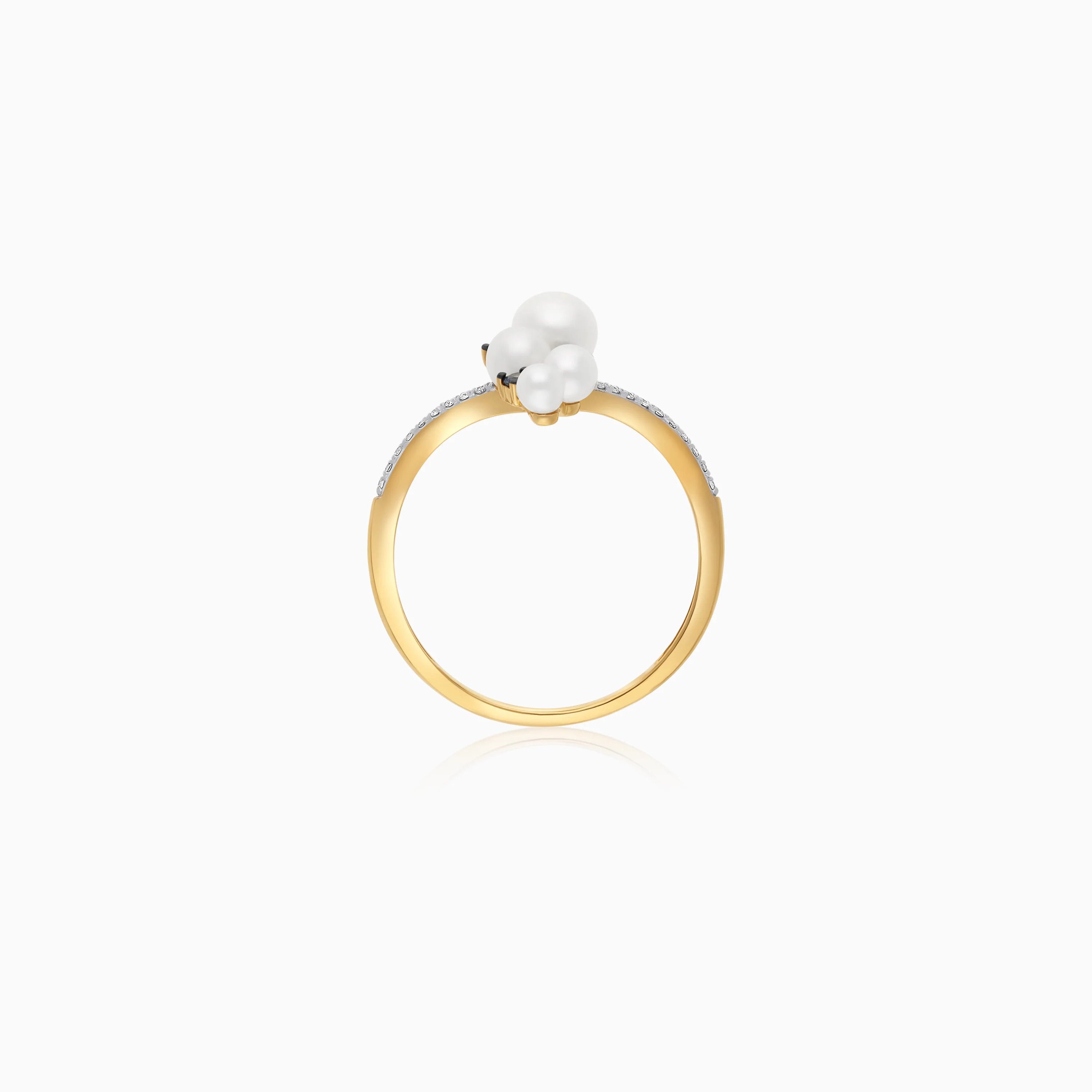18k Yellow Gold Pearl & Natural Diamond Half Eternity Ring with Ruby, Emerald & Sapphire - Danah Diamond Collection - Image 3
