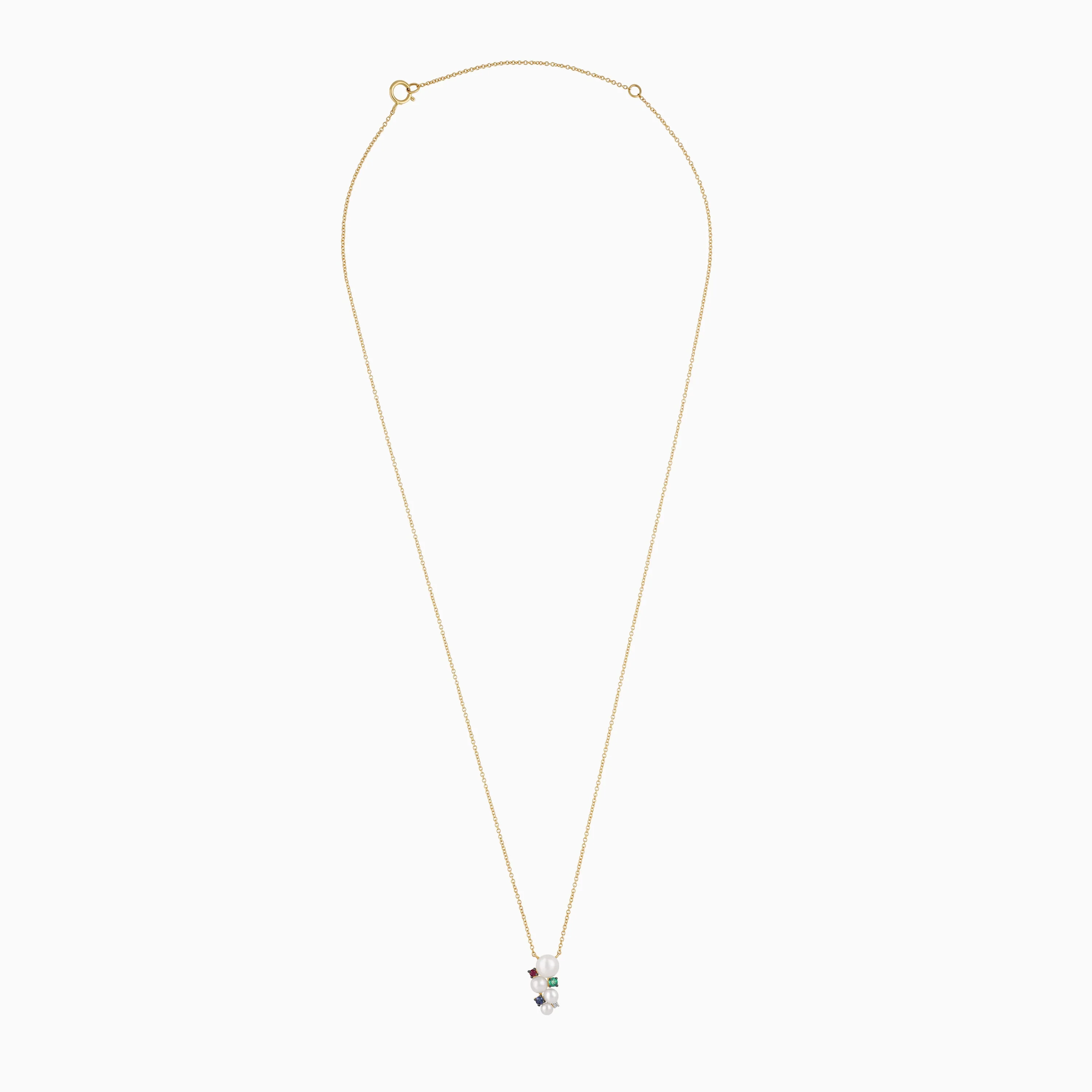 18k Yellow Gold Pearl, Natural Diamond & Multi-Gemstone Drop Pendant - Danah Diamond Collection - Image 2
