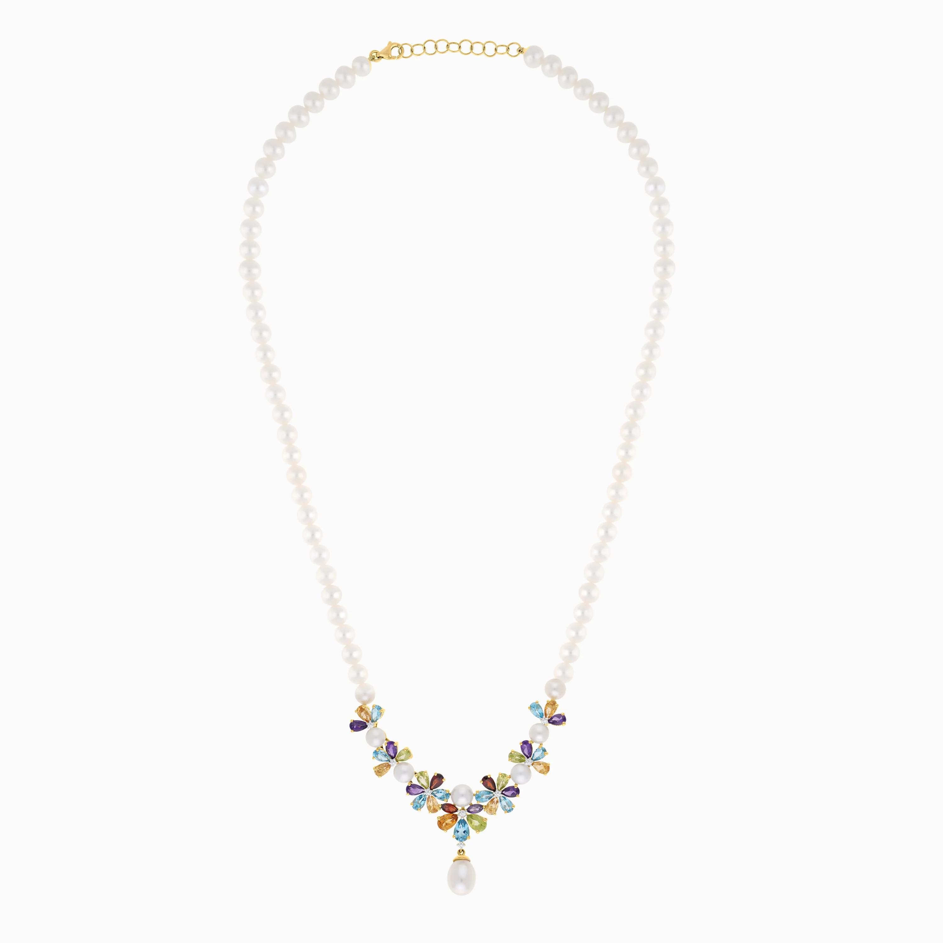 18k Yellow Gold Pearl Necklace with Natural Diamonds and Gemstones | Danah Diamond Collection - Image 3