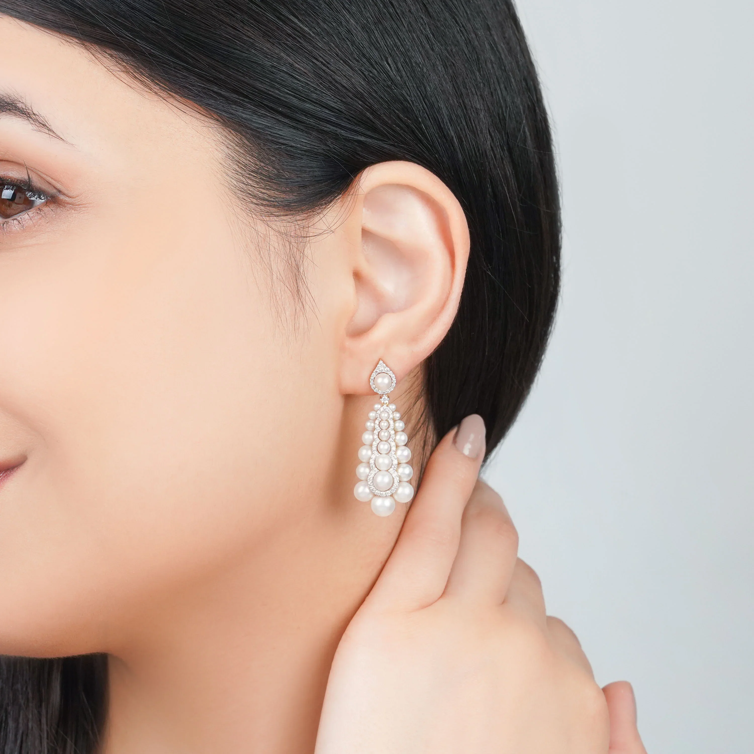 18k Yellow Gold Pearl & Zircon Earrings | Danah Collection - Image 2
