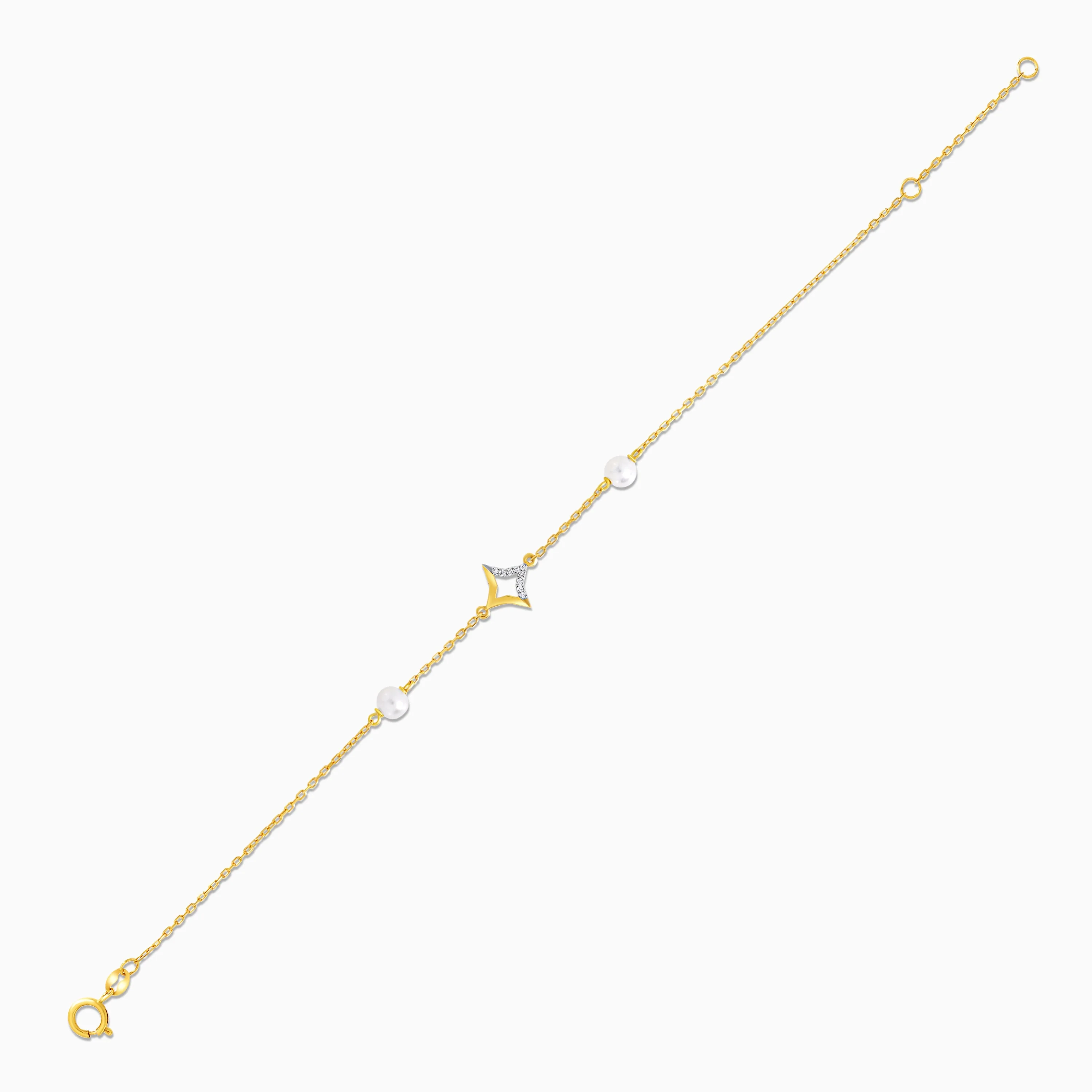 18K Yellow Gold Rhombus Bracelet with Diamonds and Pearls | Danah Diamond Collection - Image 3