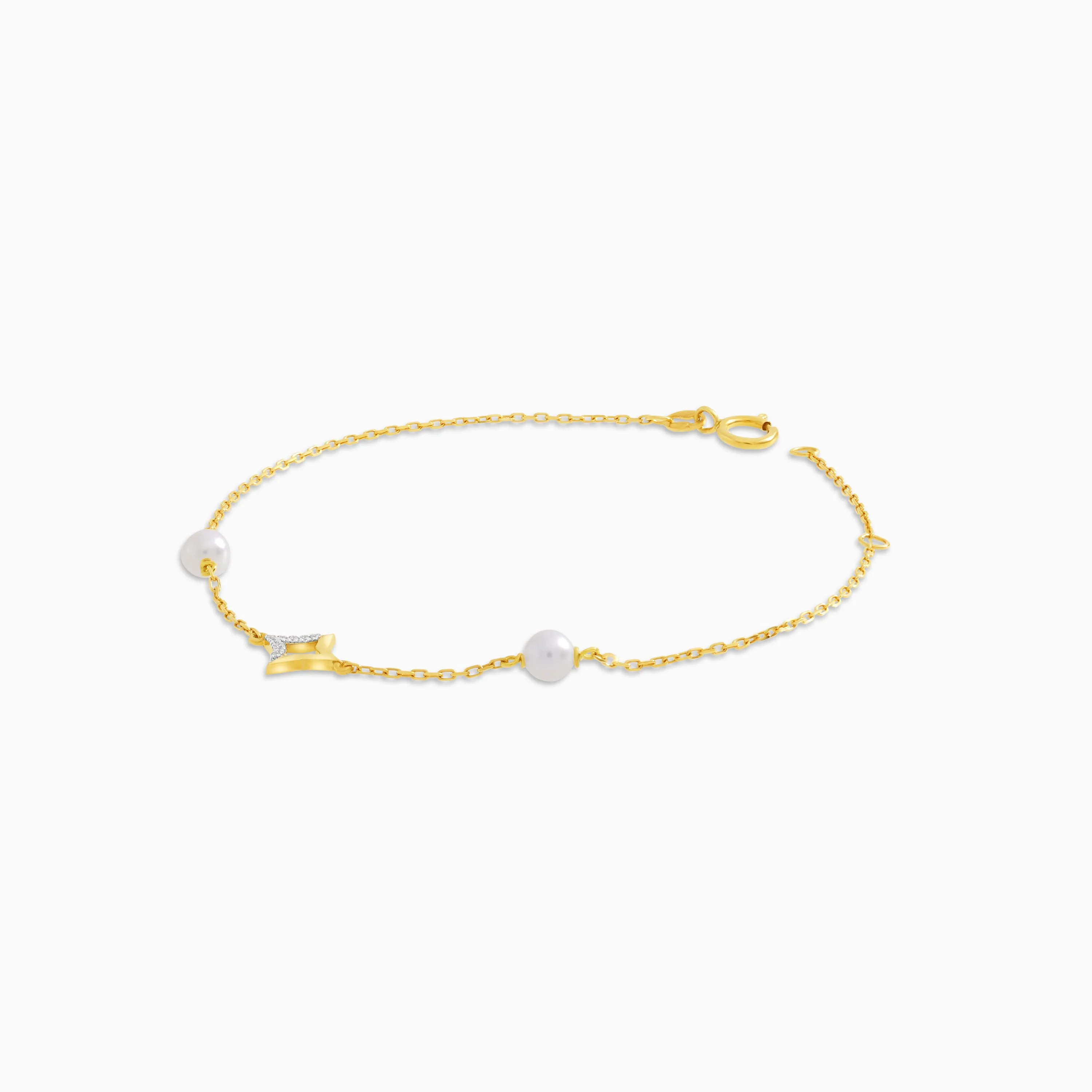 18K Yellow Gold Rhombus Bracelet with Diamonds and Pearls | Danah Diamond Collection - Image 4