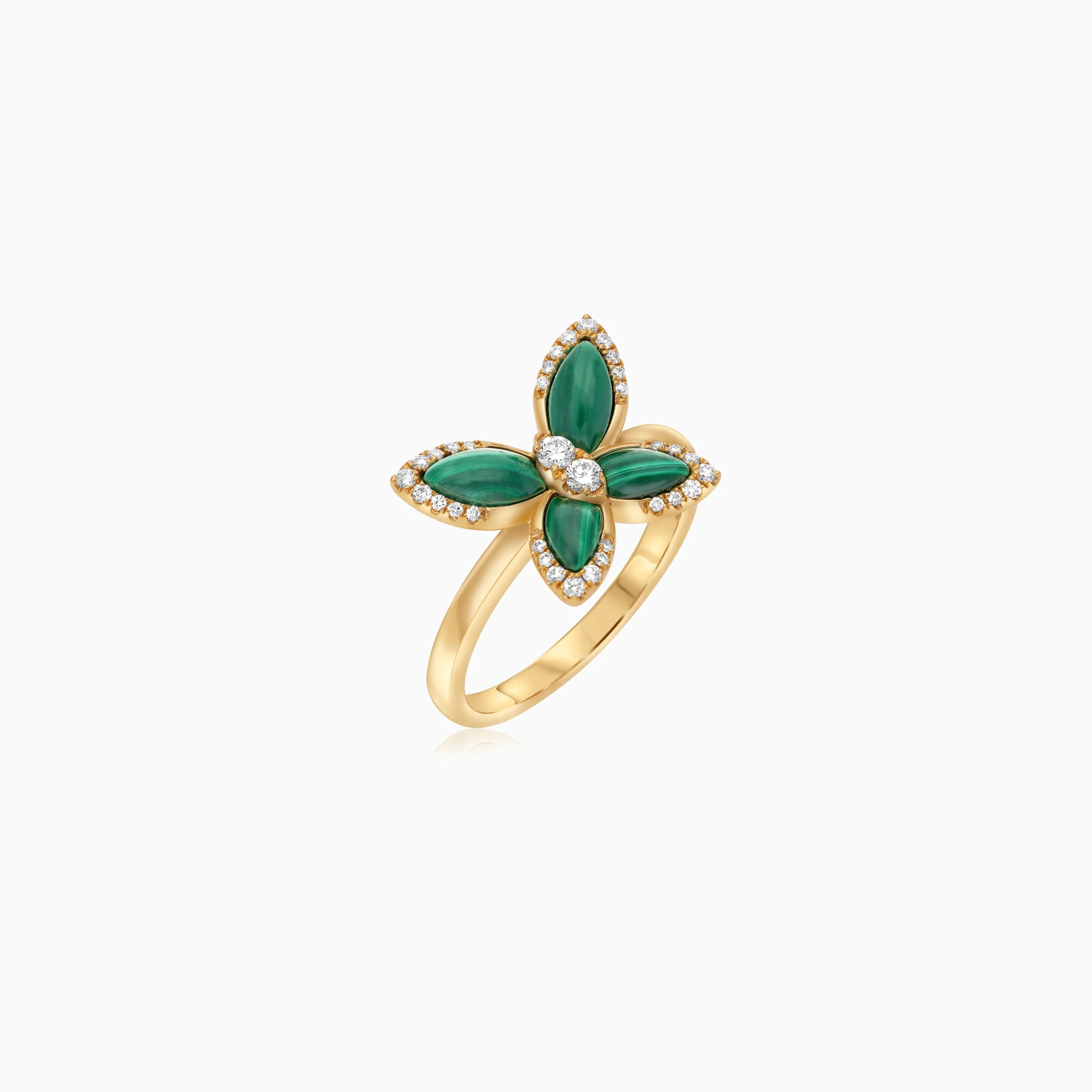 18K Yellow Gold Butterfly-Shaped Ring Decorated with Malachite and Natural Diamond Stones from the Mosaic Collection - Image 2