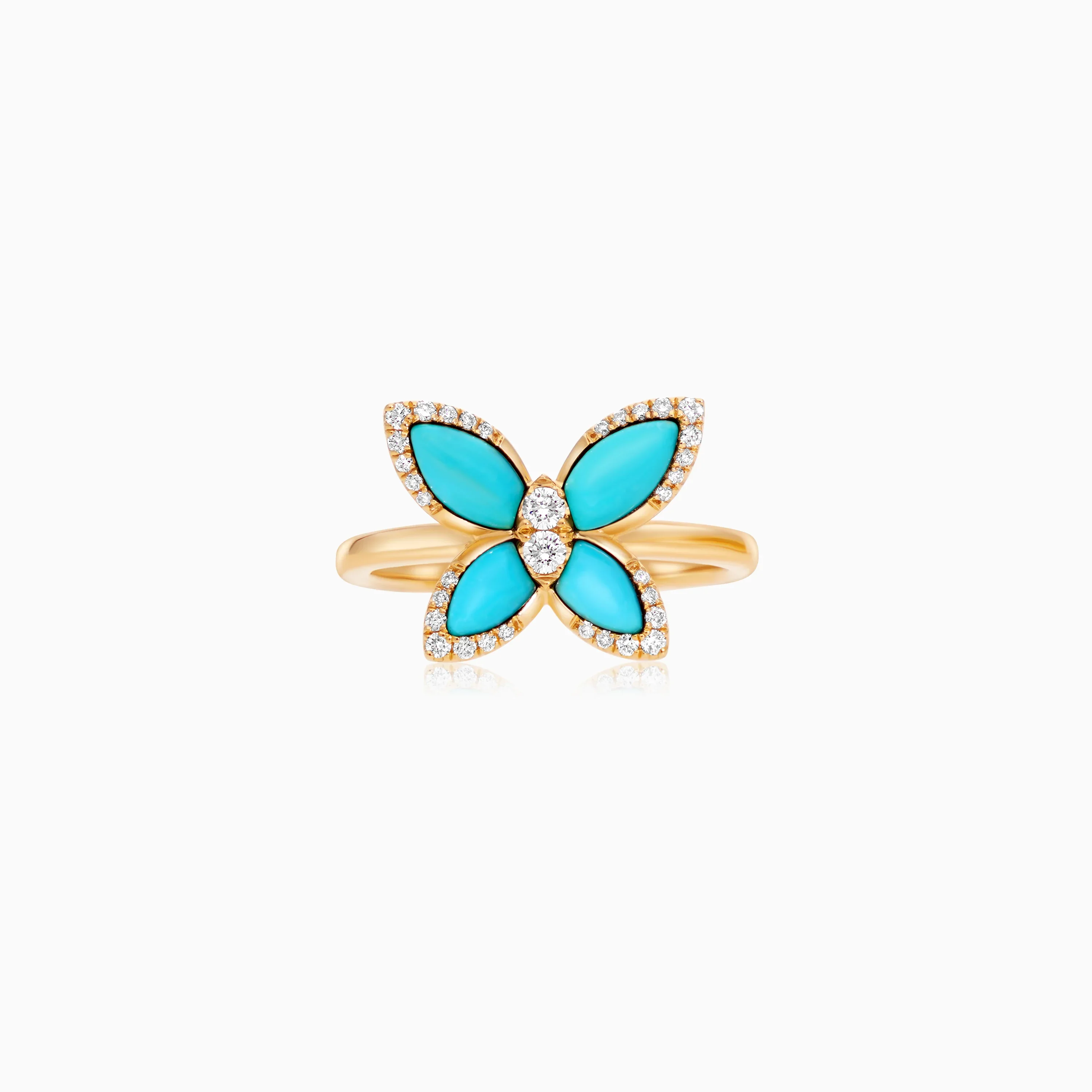 18K Yellow Gold Butterfly Ring with Turquoise and Natural Diamonds – Mosaic Collection - Image 3