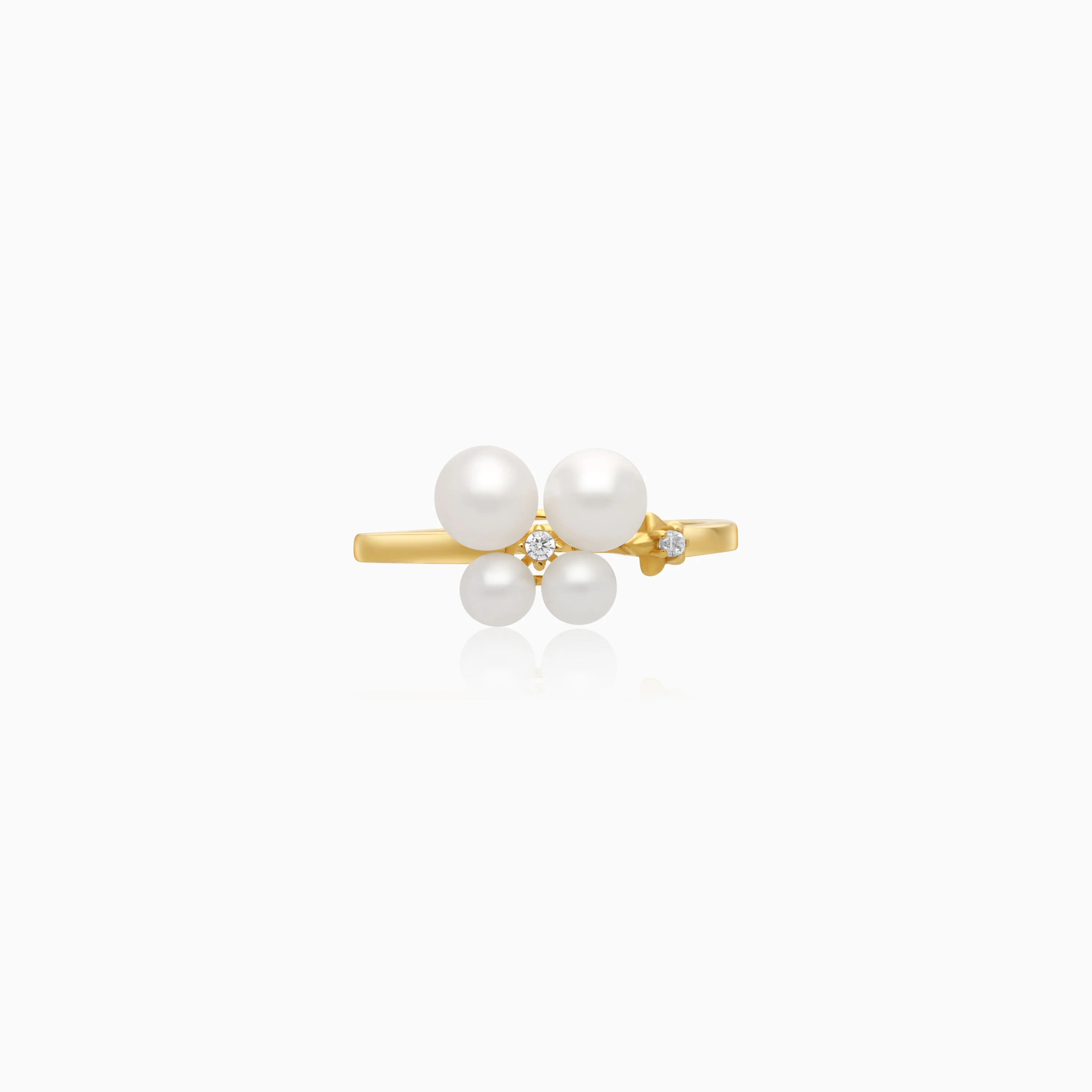 18k yellow gold ring decorated by zircon stone and pearls - Image 3