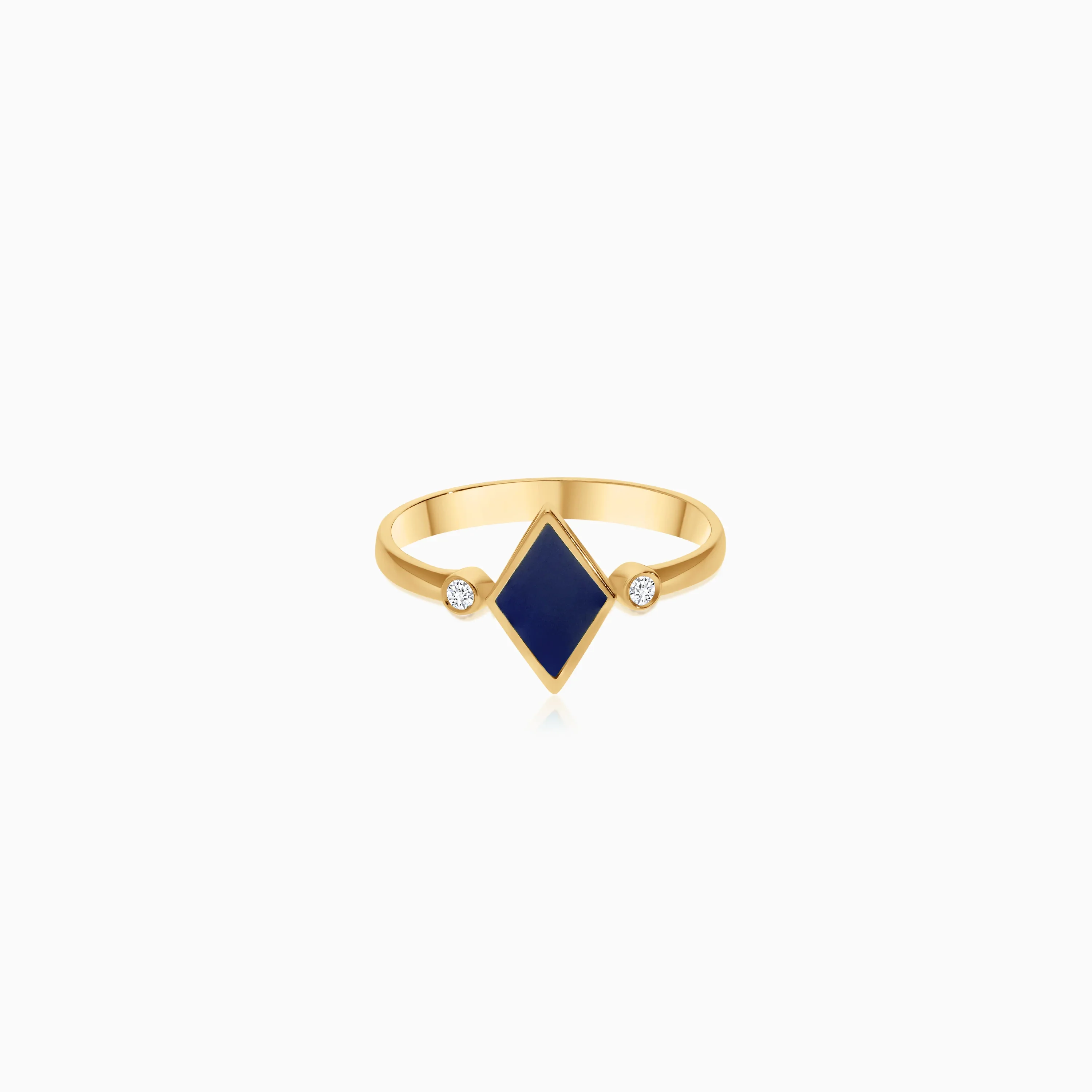 18K Yellow Gold Ring with Dark Blue Enamel & Natural Diamonds | Alwan Collection - Image 3