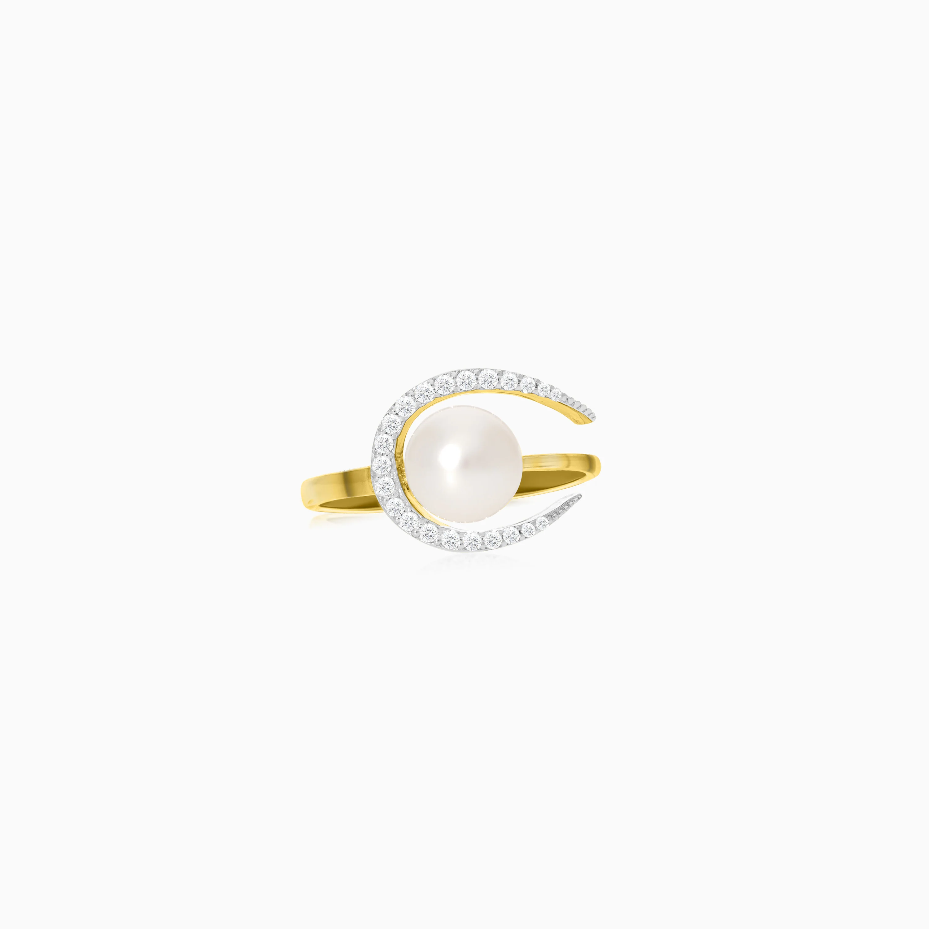 Elegant Pearl & Zircon Ring in 18k Yellow Gold | Danah Collection - Image 3
