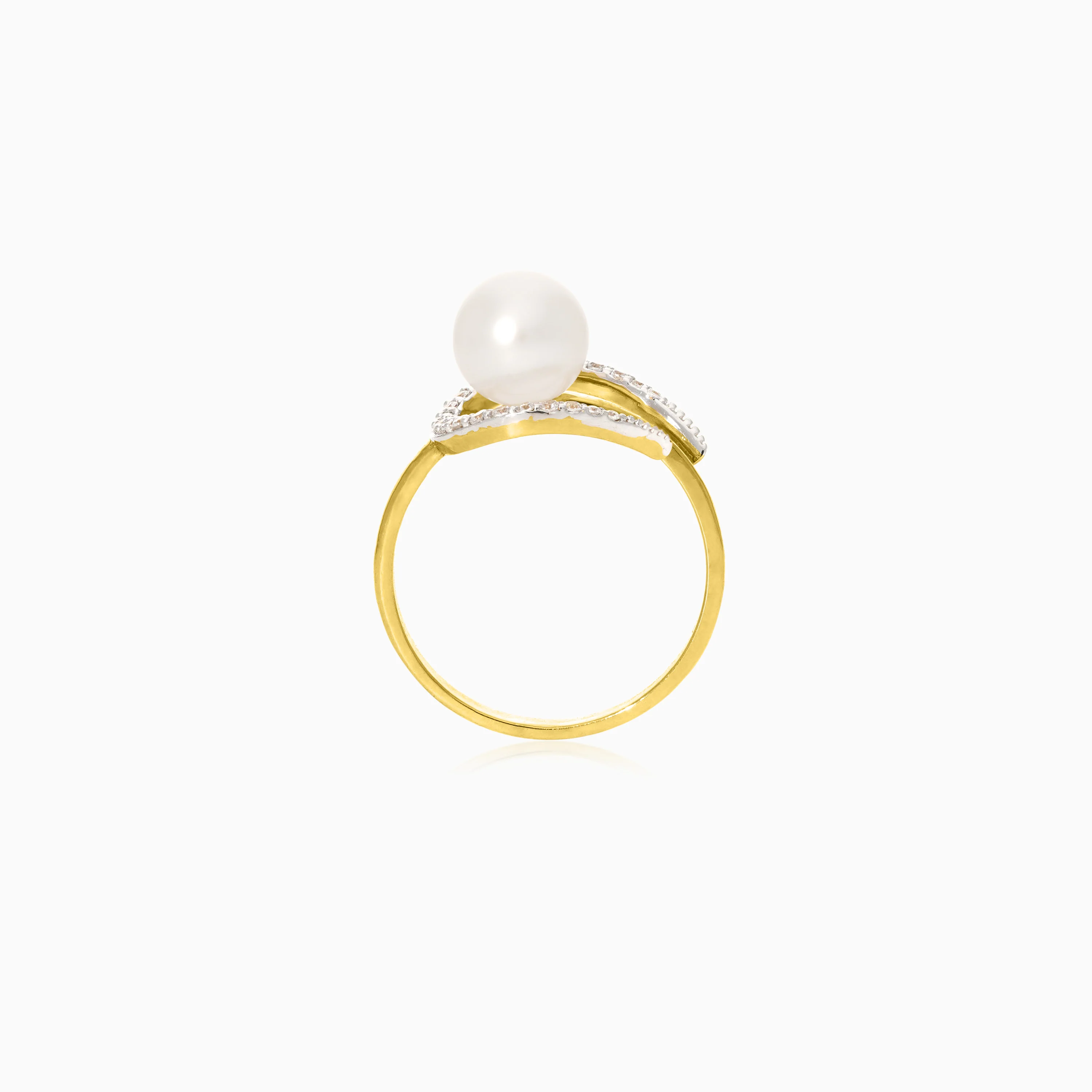 Elegant Pearl & Zircon Ring in 18k Yellow Gold | Danah Collection - Image 4