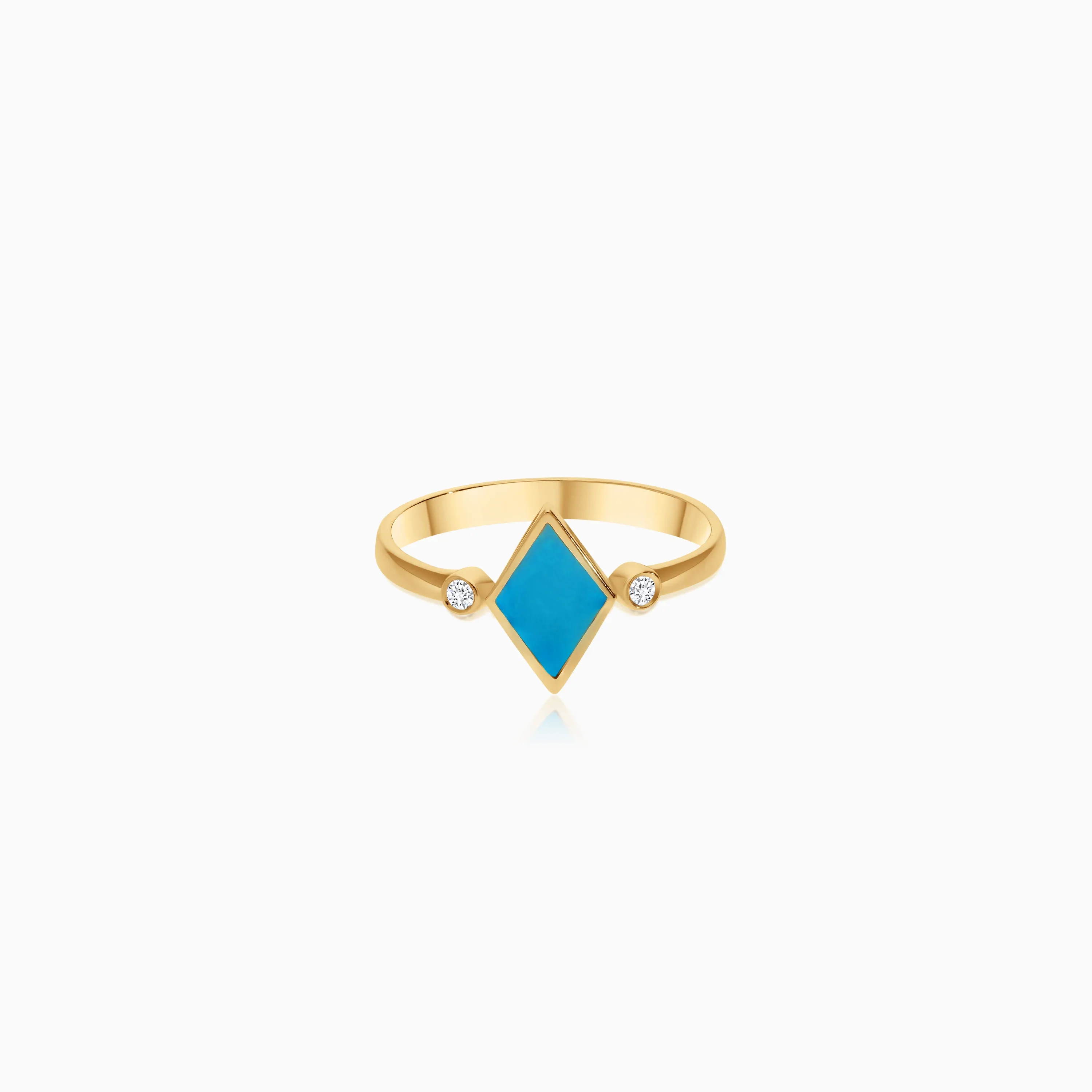 18k Yellow Gold Ring with Turquoise Enamel and Natural Diamonds | Alwan Collection - Image 3