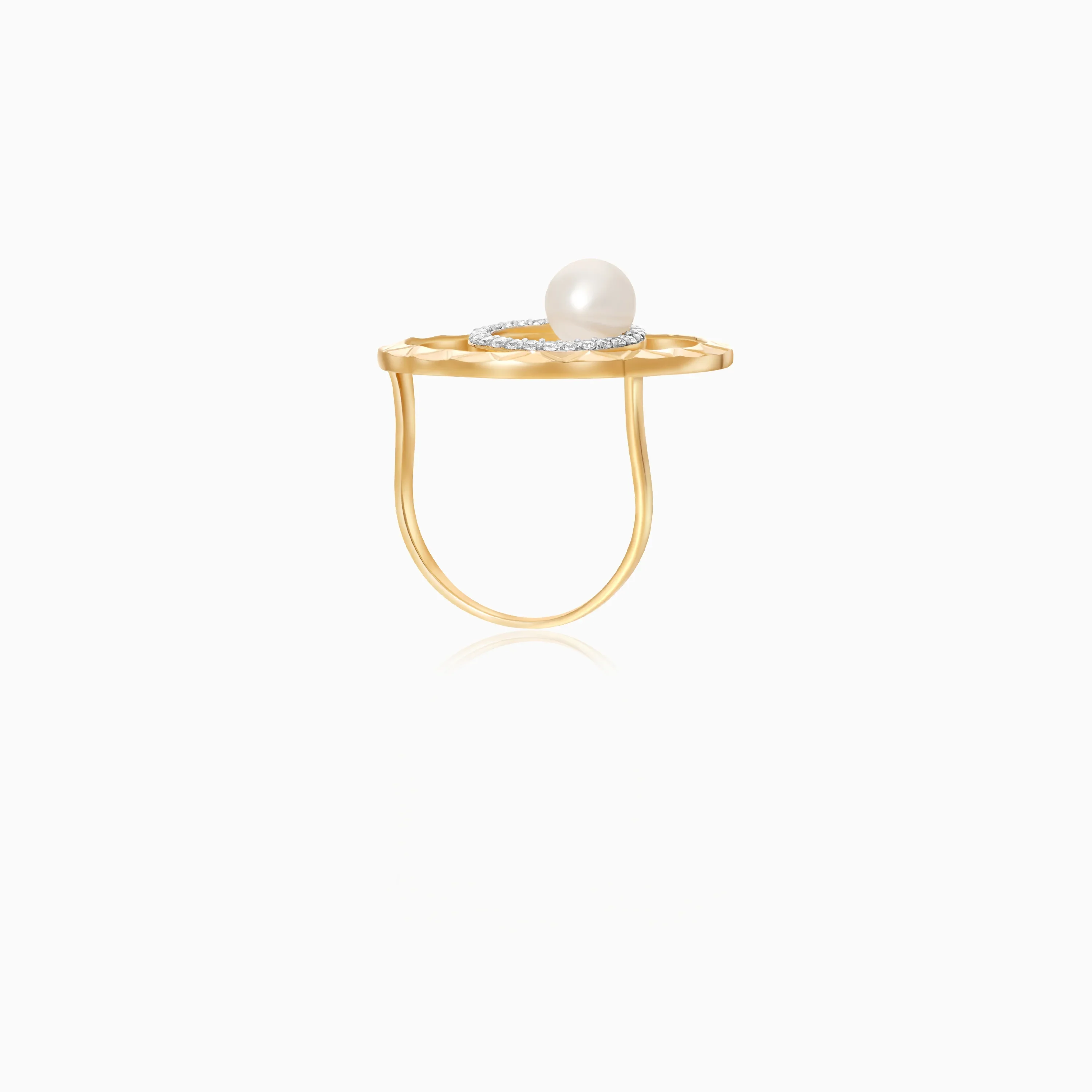 18k Yellow Gold Pearl & Zircon Ring | Danah Collection - Image 3