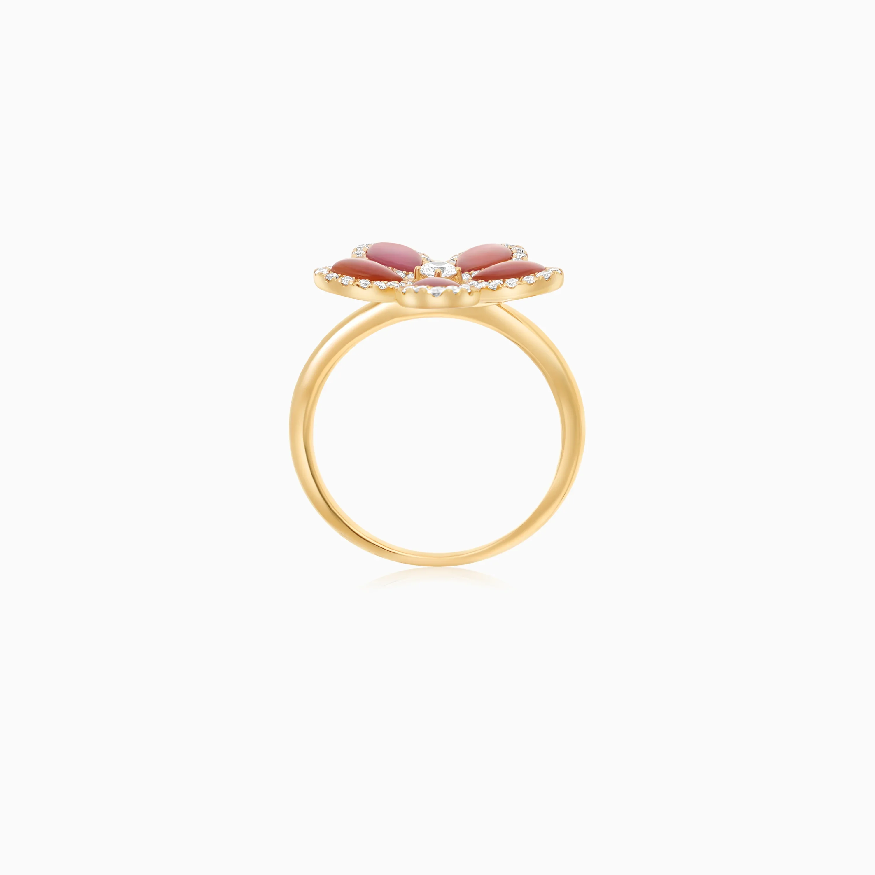 18K Yellow Gold Flower Ring with Natural Diamonds and Pink Mother of Pearl – Mosaic Collection - Image 4