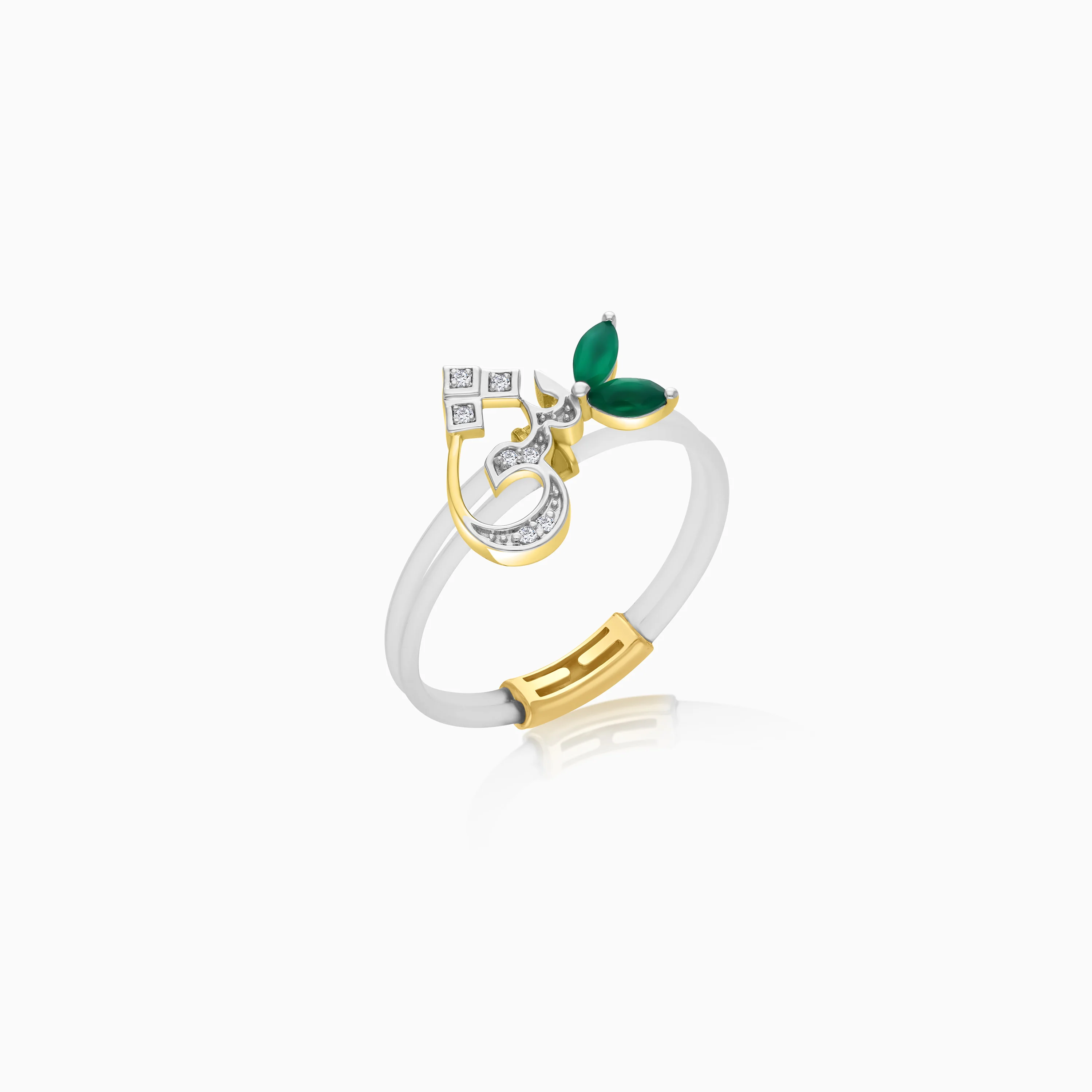 18K Gold Arabic Letter Sheen Ring with Natural Diamonds and Gemstones - Image 11