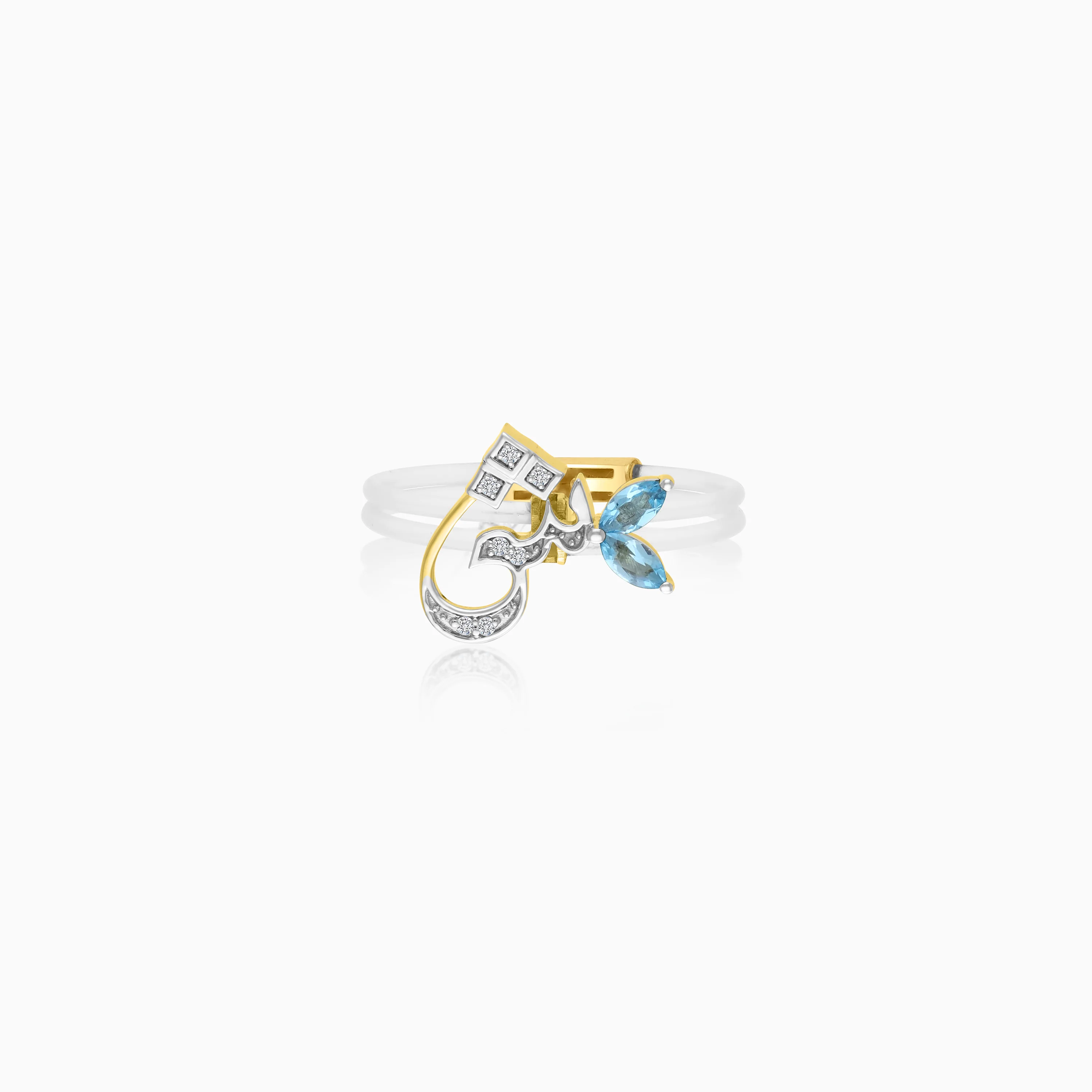 18K Gold Arabic Letter Sheen Ring with Natural Diamonds and Gemstones - Image 4