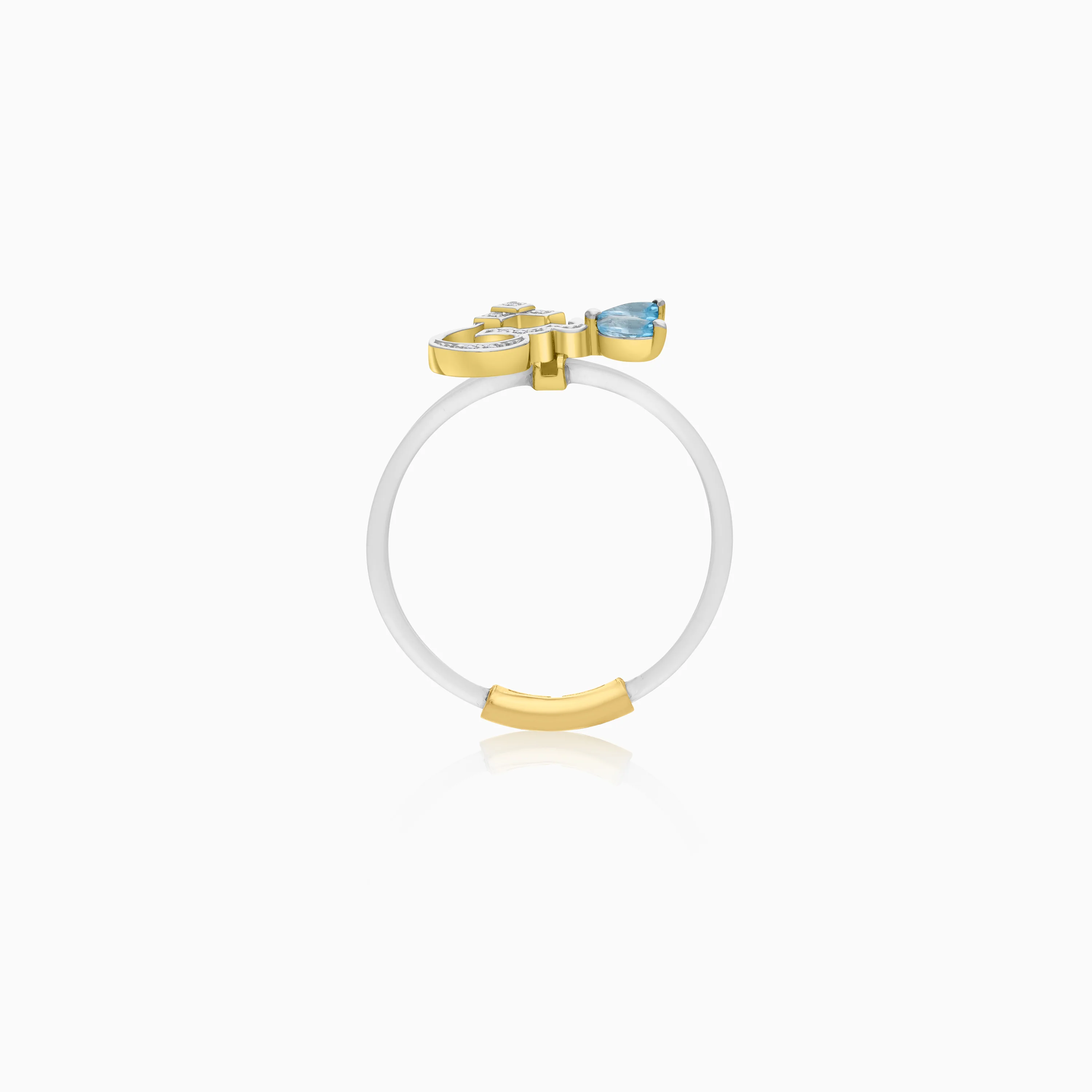 18K Gold Arabic Letter Sheen Ring with Natural Diamonds and Gemstones - Image 5